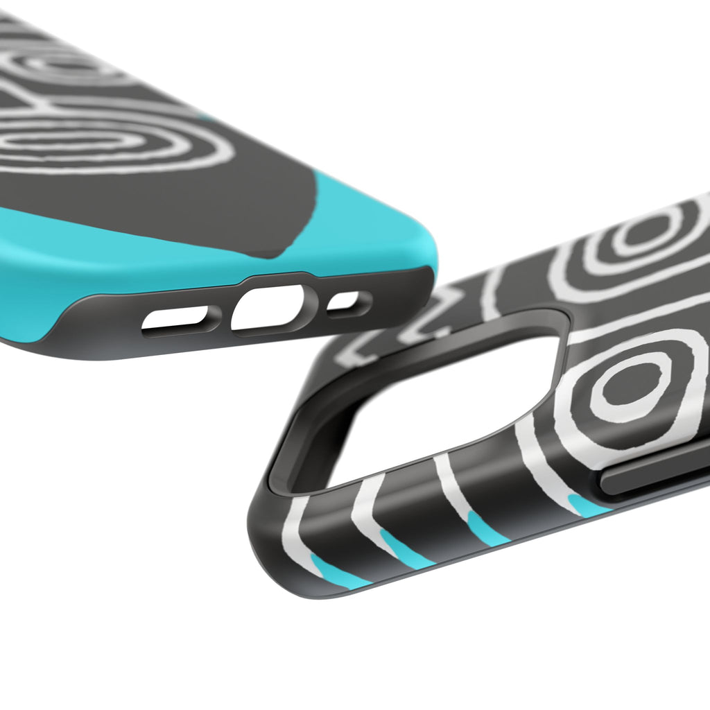 Phone case Impact-Resistant  — Abstract Tribal Mask Design (Black & Teal)