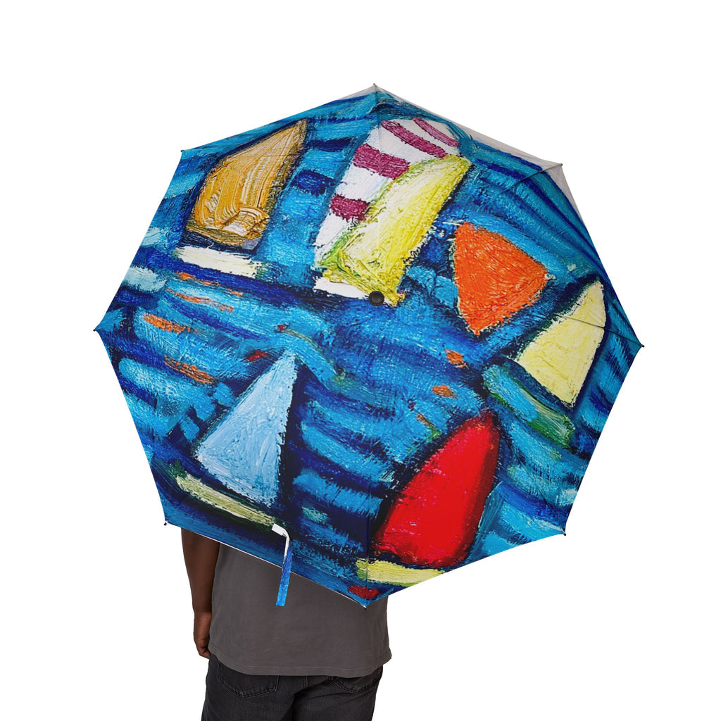 Foldable Umbrella — Colorful Abstract Fish Pattern Semi-Automatic Rain Umbrella