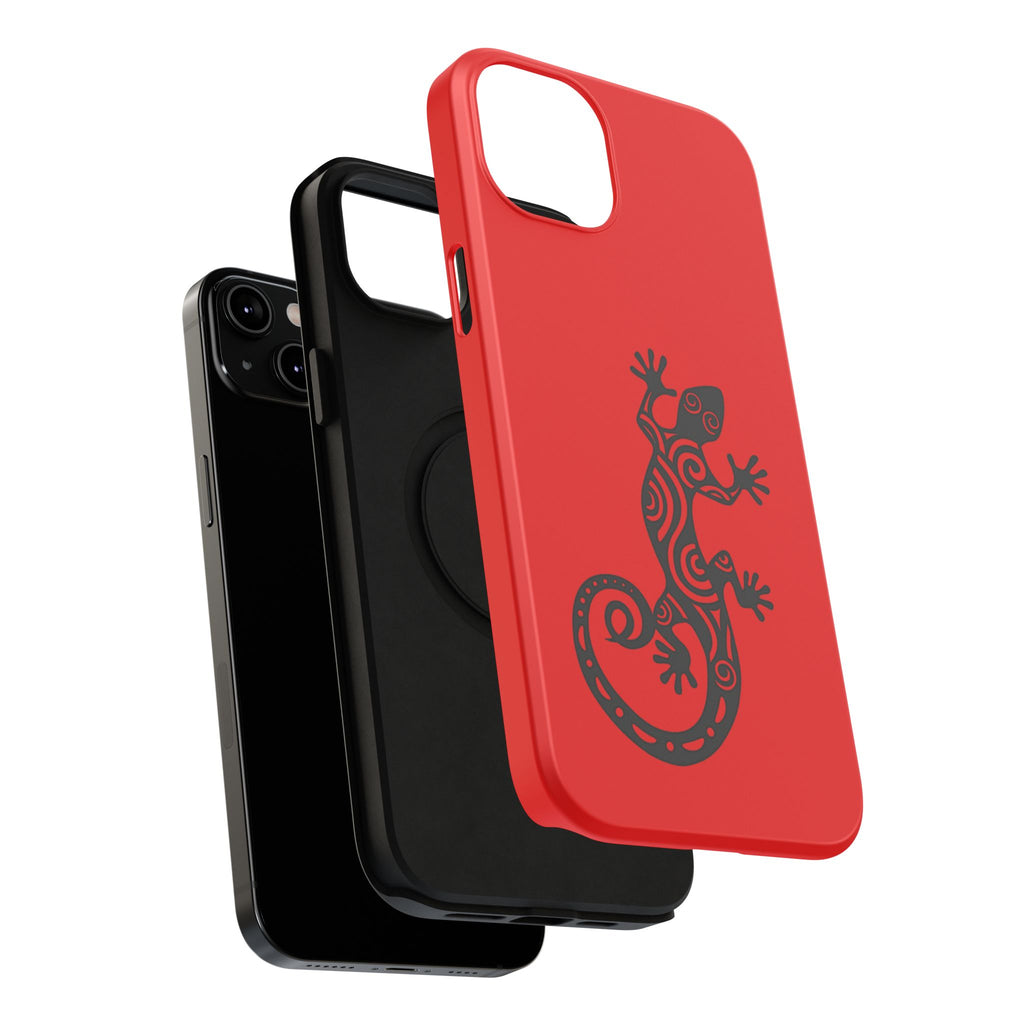 Phone Case Red Impact with Tribal Gecko Design — Shockproof Protective Cover