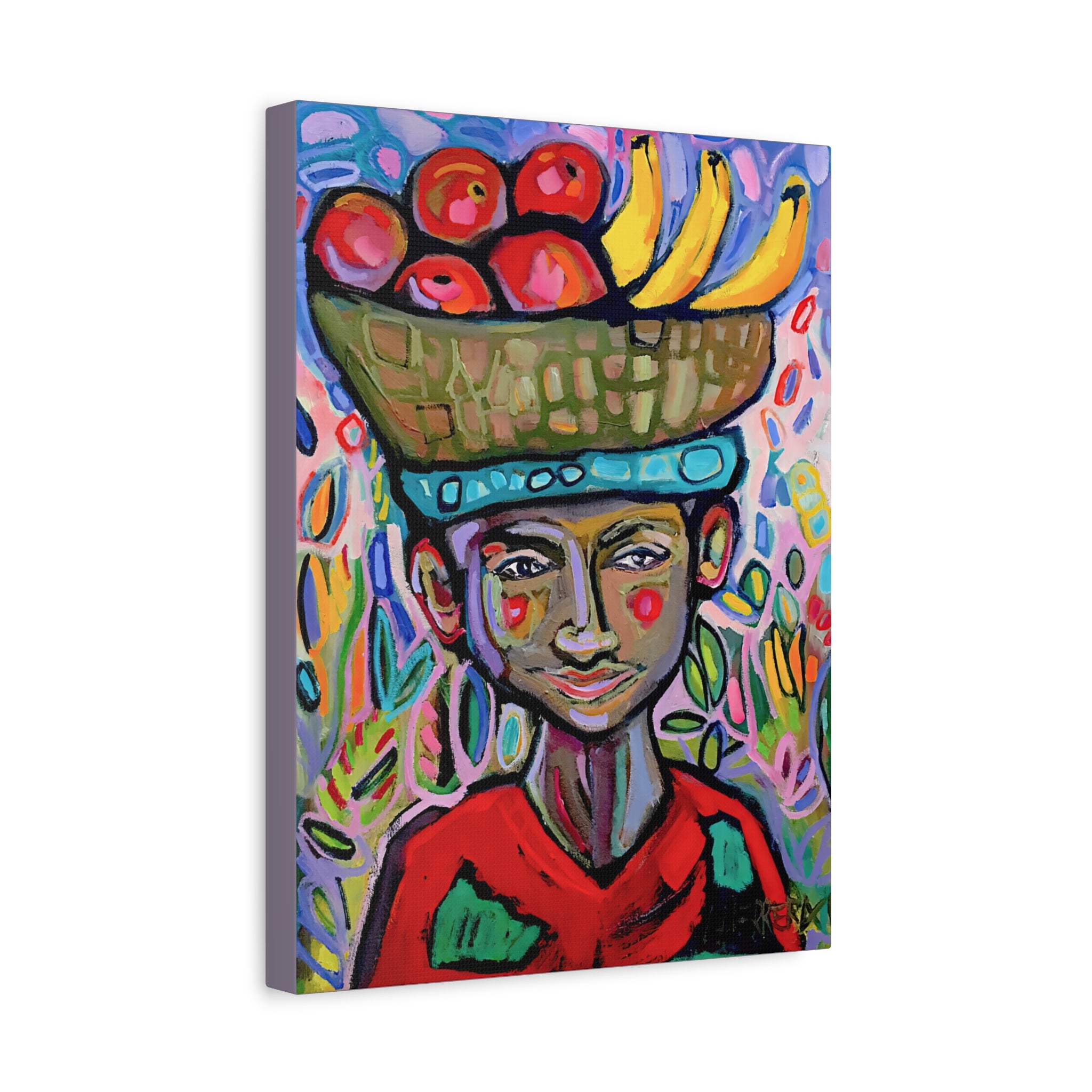 Canvas Print o Fruit Vendor Matte Canvas – Colorful Folk Art Wall Art, Stretched 1.25"