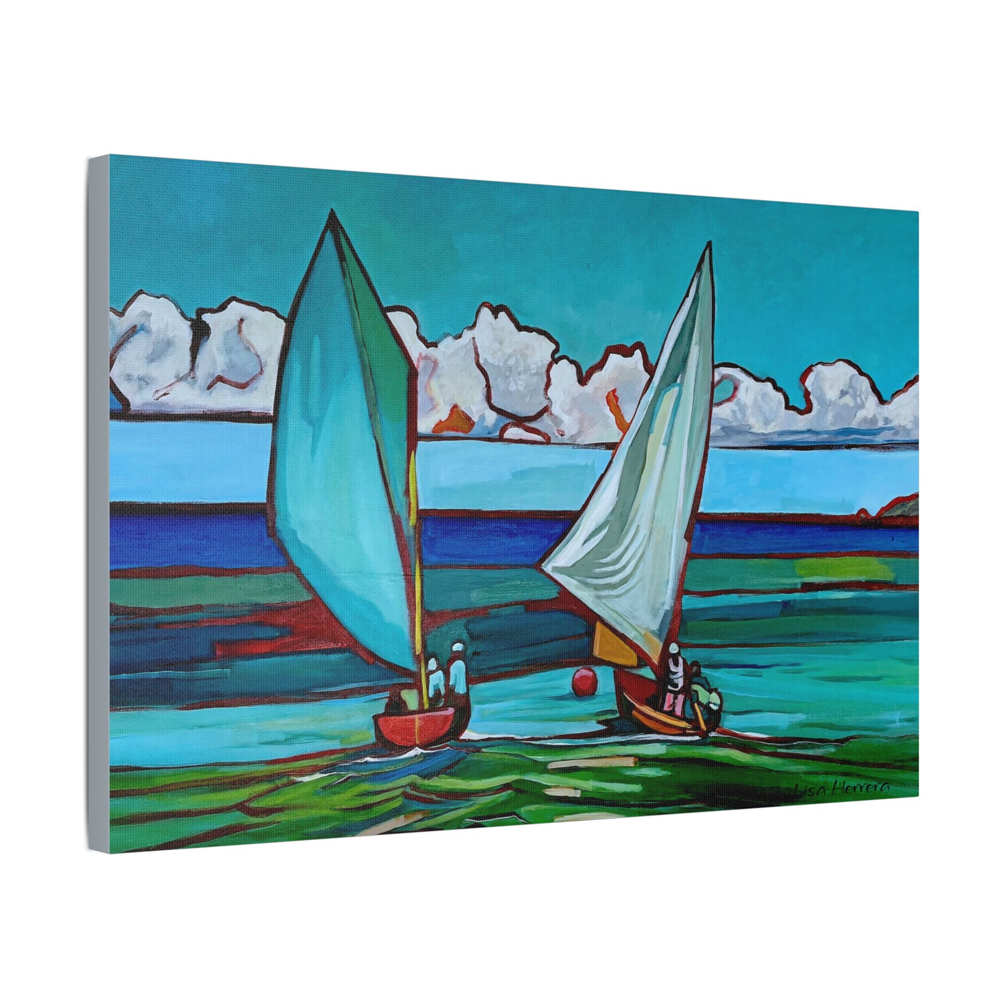 Canvas Print Lisa Herrera Art Workboat Race Sailboats at Sea Satin Canvas Print