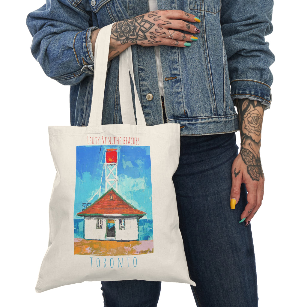 Tote Bag Leuty Stn The Beaches Toronto Cotton Canvas – Nautical Beach Scene Canvas Shopper