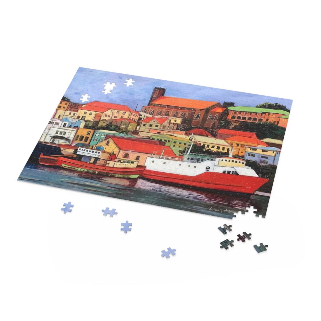 Puzzle Lisa Herrera art print St George's Carenage Harbor Puzzle — Colorful Grenada Carenage Jigsaw (120/252/500 pcs)