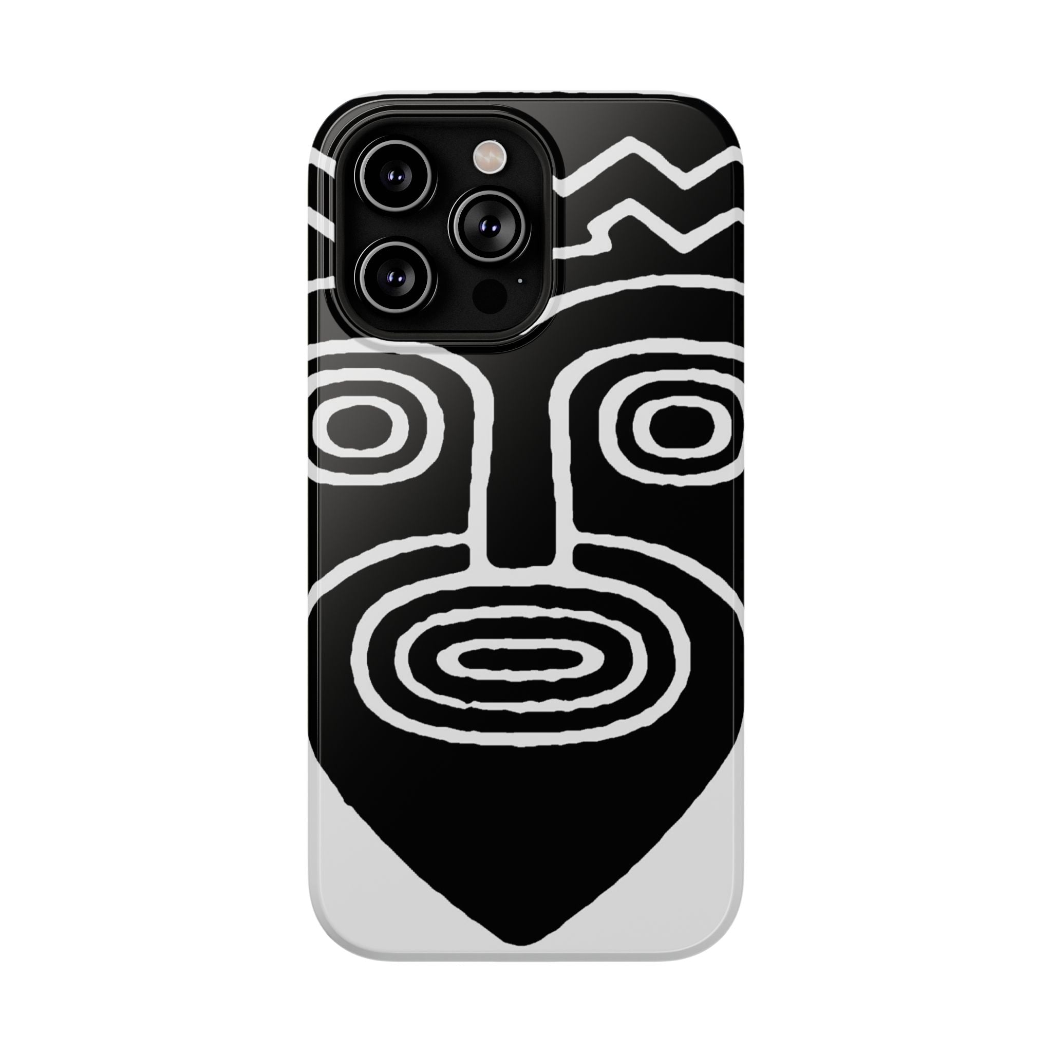 Phone Case — Black & White Tribal Mask Impact-Resistant Case