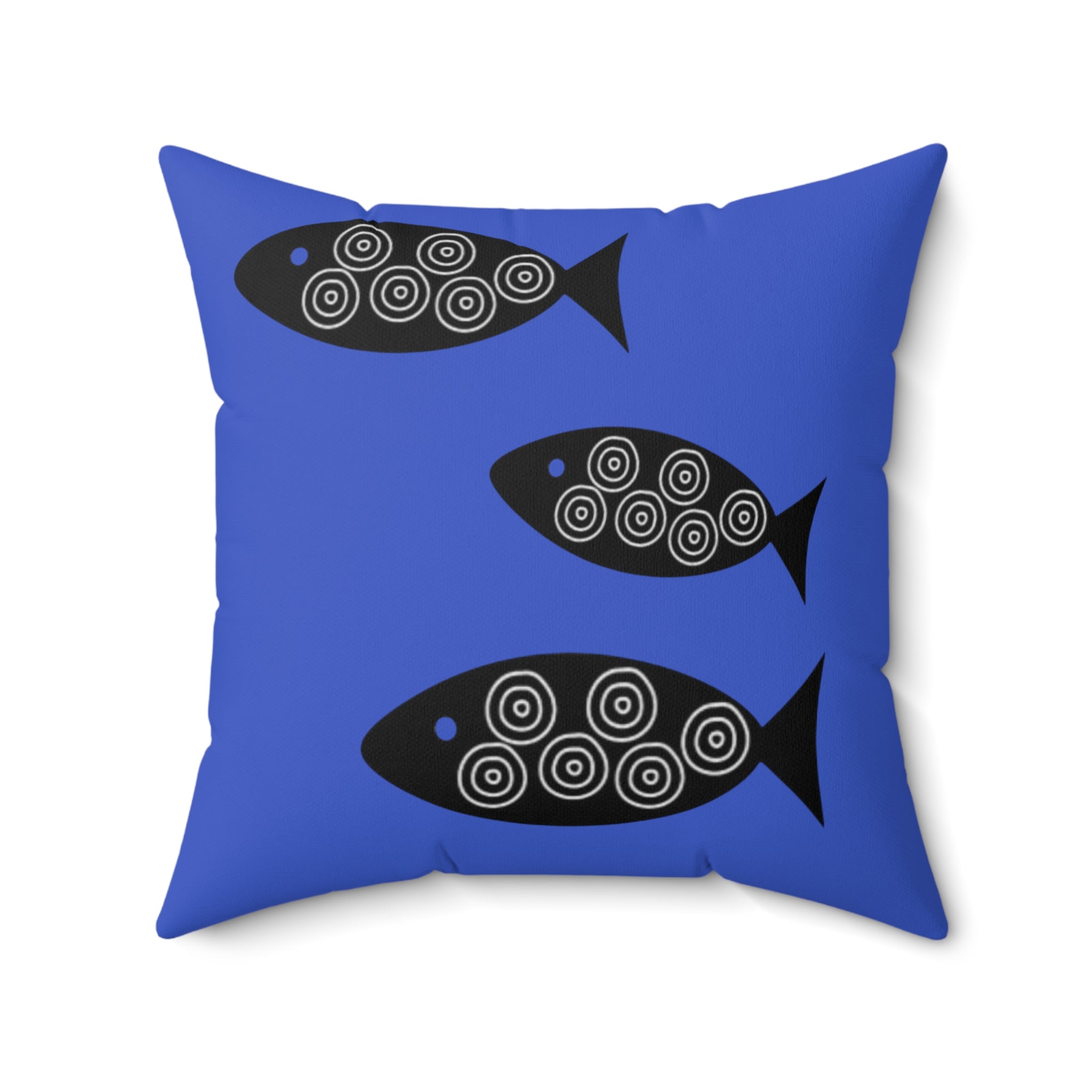 Throw Pillow Coastal Aqua Fish Throw Pillow — Modern Black Fish Pattern on Turquoise Cushion