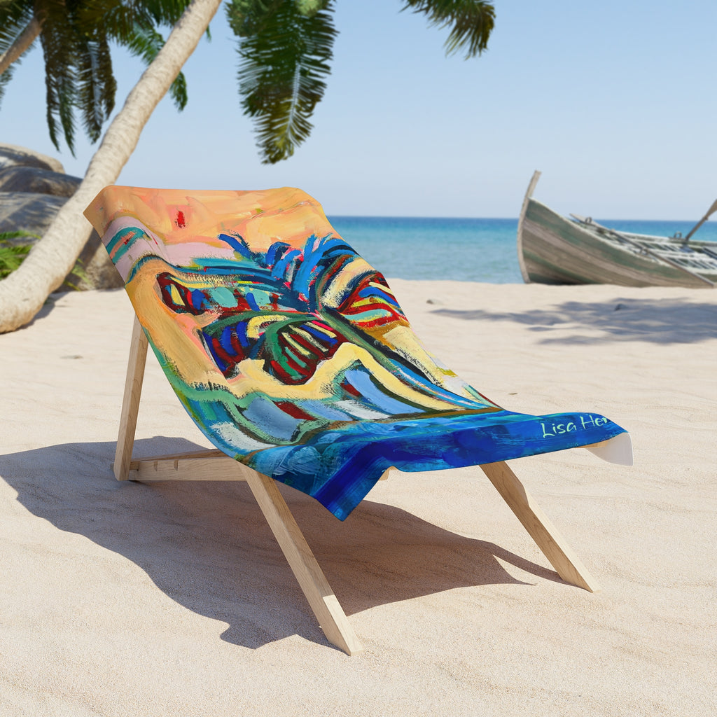Beach Towel Lisa Herrera Abstract Print Coastal Art — Colorful Tropical beach palm Design