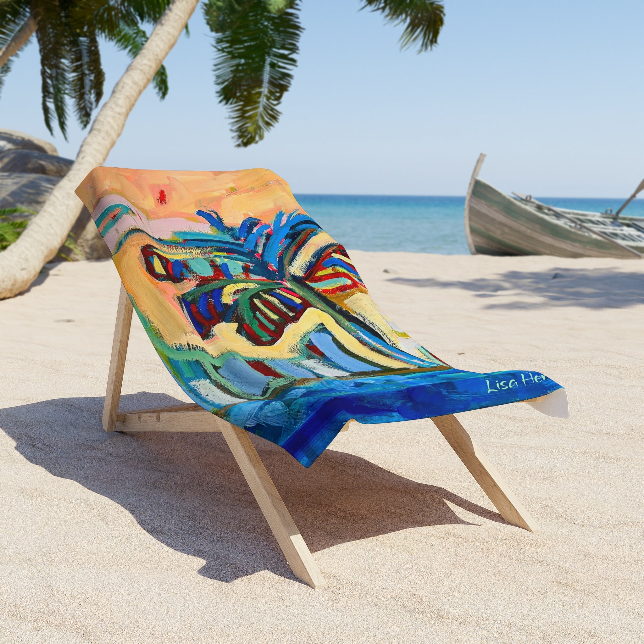 Beach Towel Lisa Herrera Abstract Print Coastal Art — Colorful Tropical beach palm Design