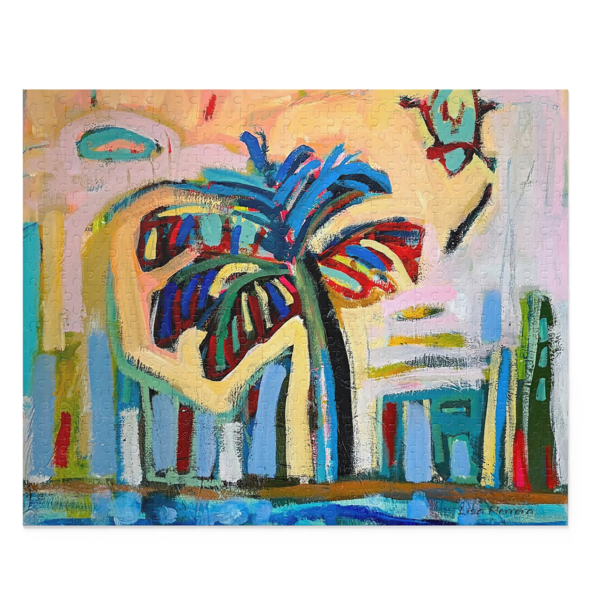 Puzzle Lisa Herrera art print Tropical Palm Abstract Puzzle — Colorful Beach Art Jigsaw (120/252/500-Piece)