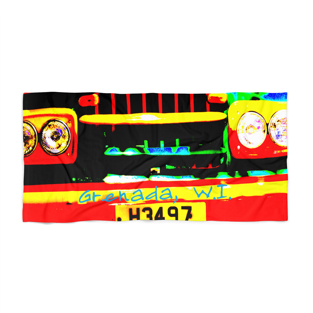 Beach Towel Grenada Old Bus – Bright Summer Pool & Ocean Towel