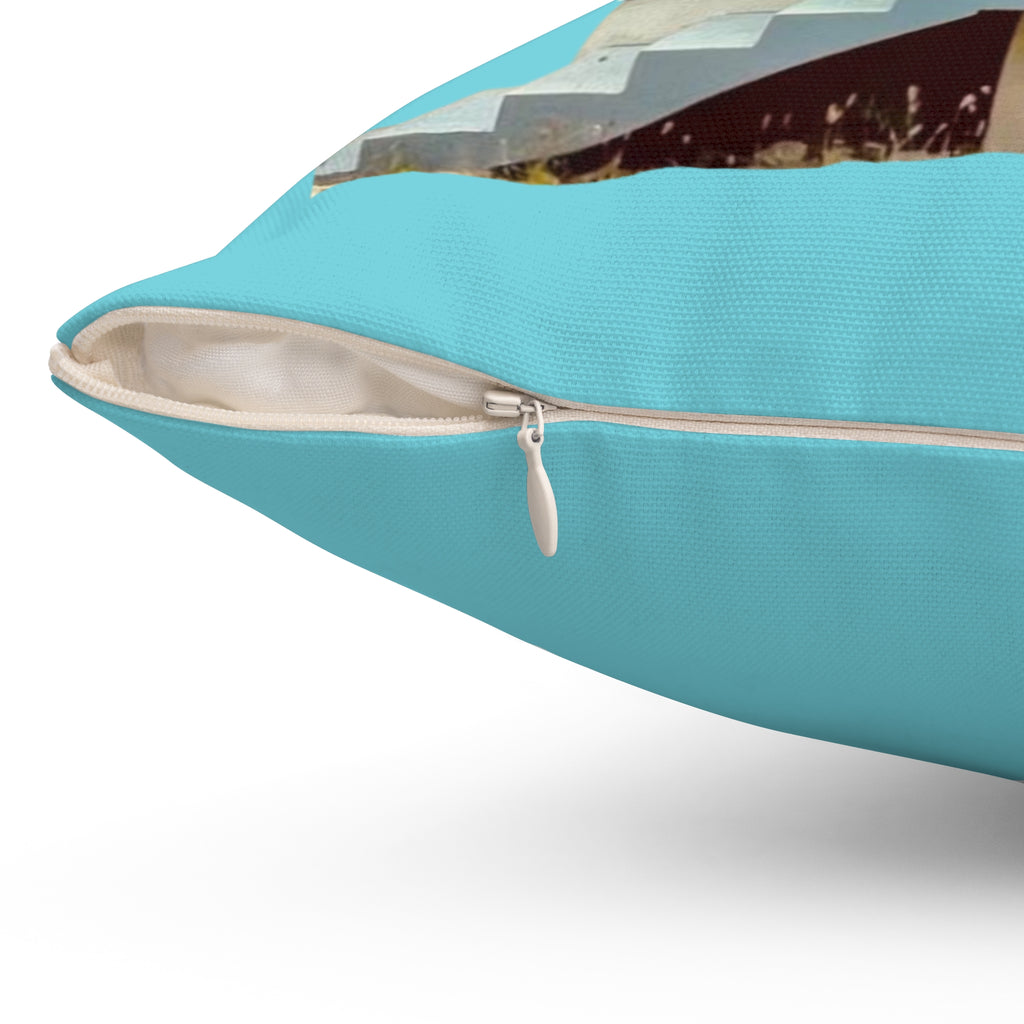 Throw Pillow Chattel House Barbados Turquoise - Tropical Decorative Cushion