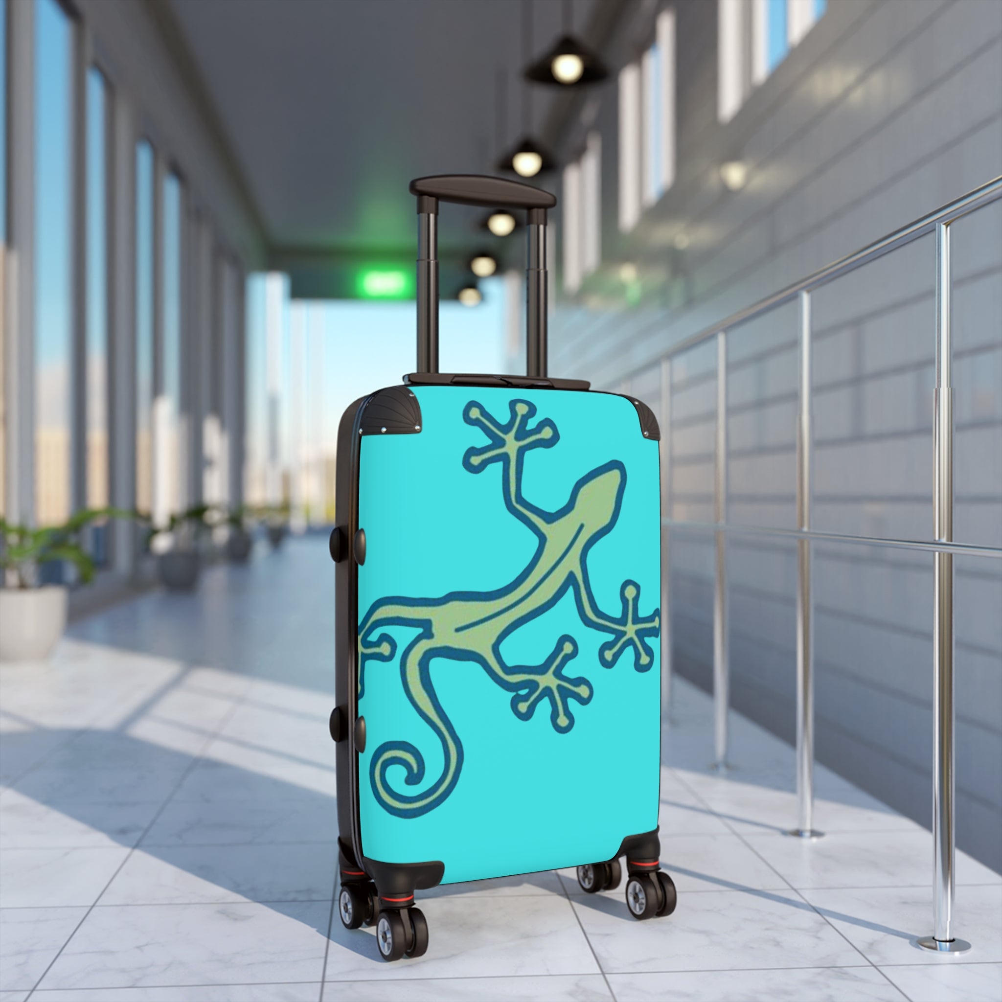 Carry-on Suitcase Native Lizard Lt. Turqoise Blue — Tribal Travel Luggage