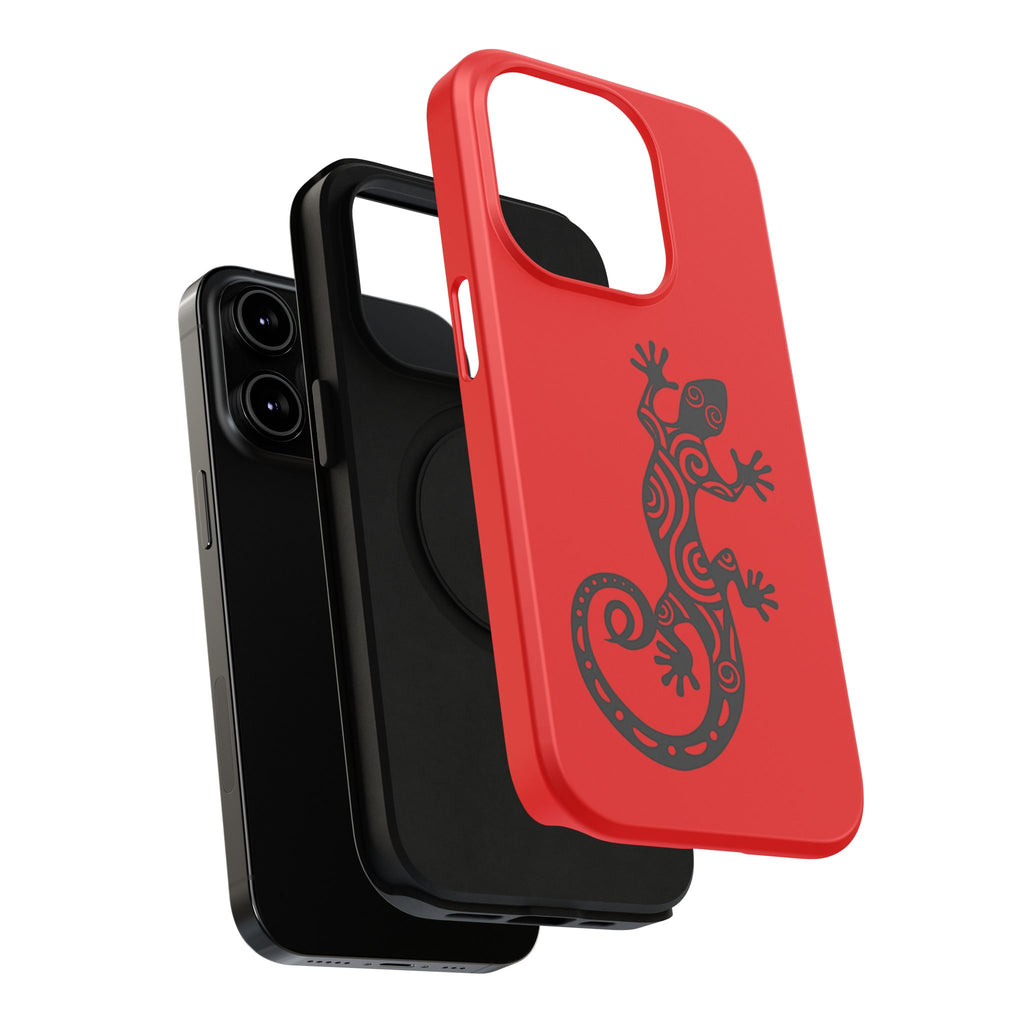 Phone Case Red Impact with Tribal Gecko Design — Shockproof Protective Cover