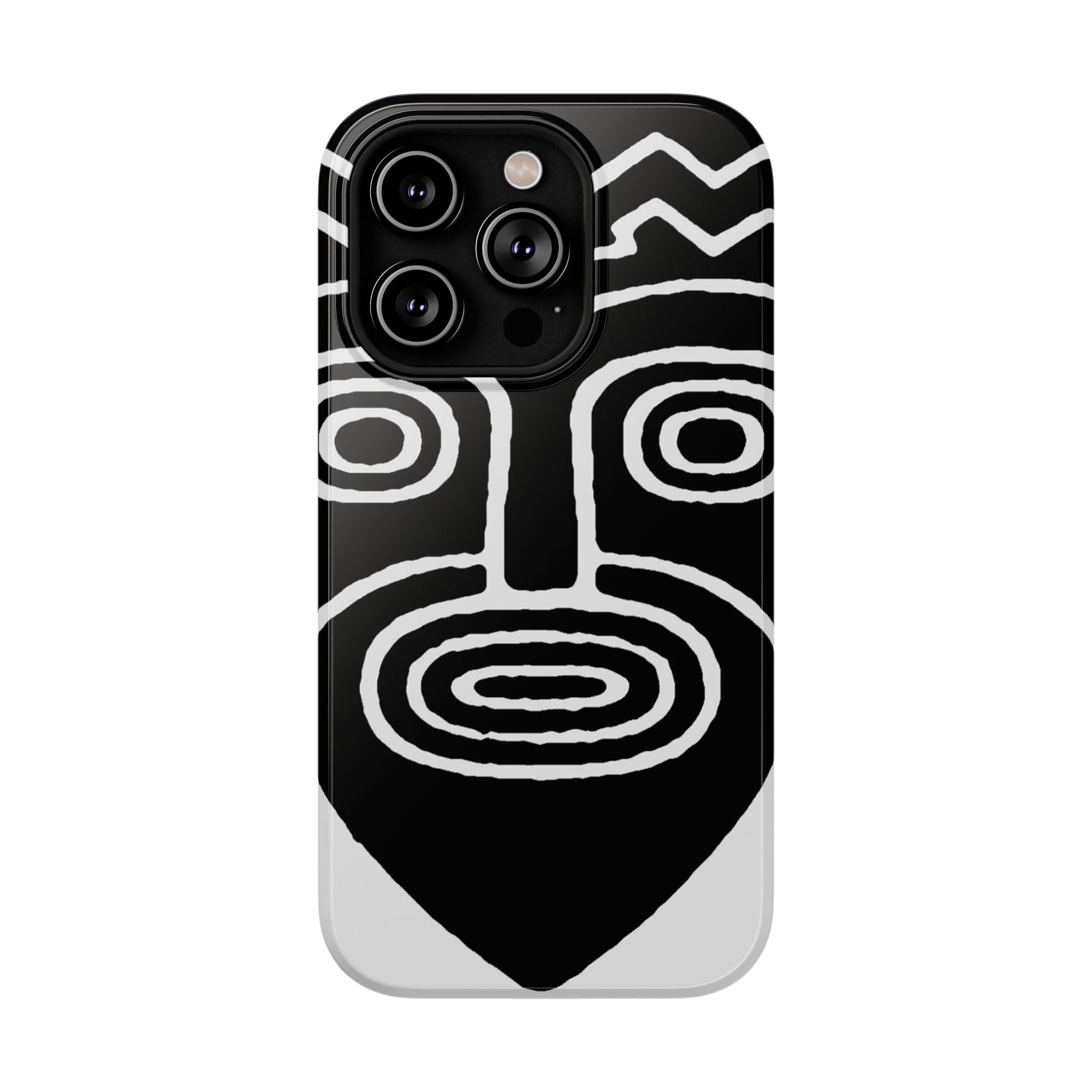 Phone Case — Black & White Tribal Mask Impact-Resistant Case