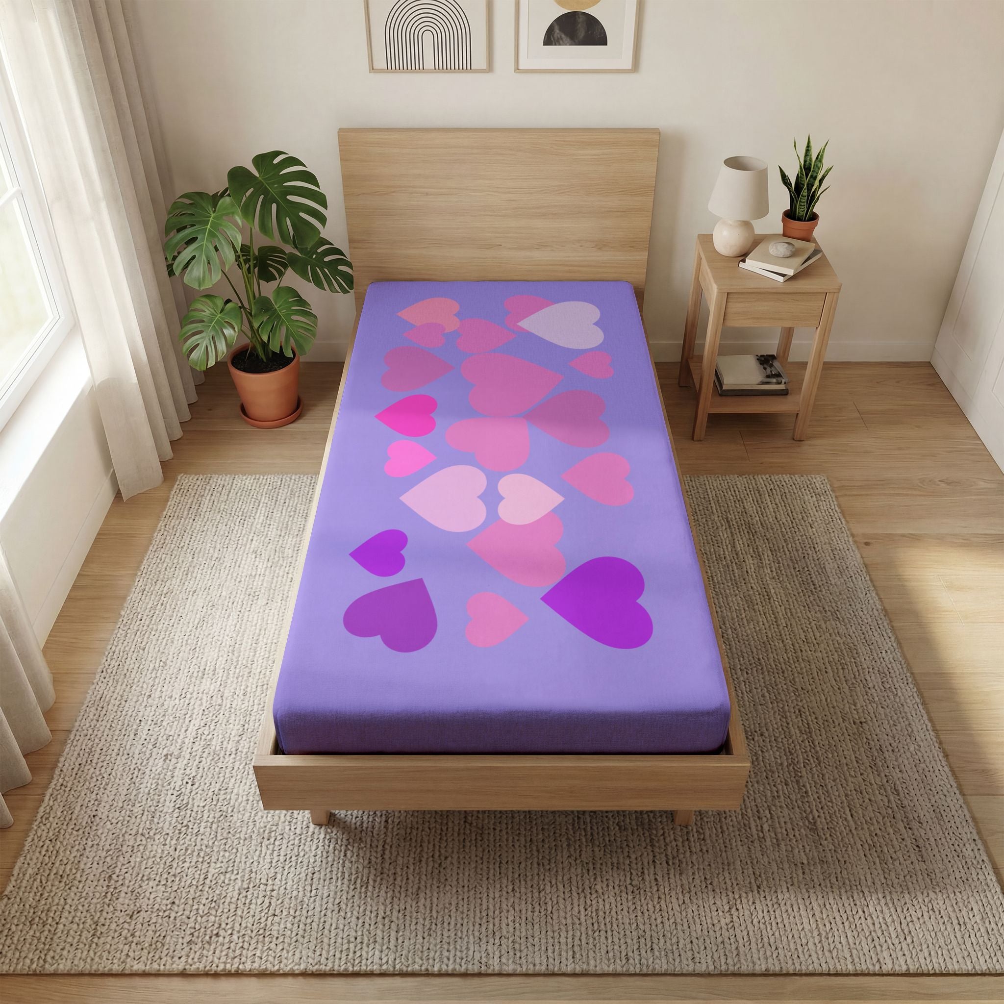 Fitted Sheet Hearts– Pink Hearts Graphic Bedding