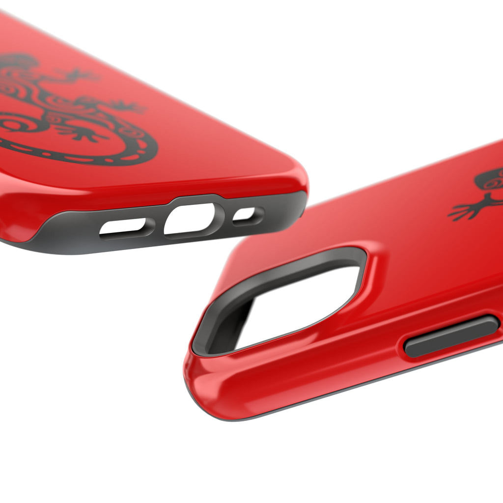 Phone Case Red Impact with Tribal Gecko Design — Shockproof Protective Cover
