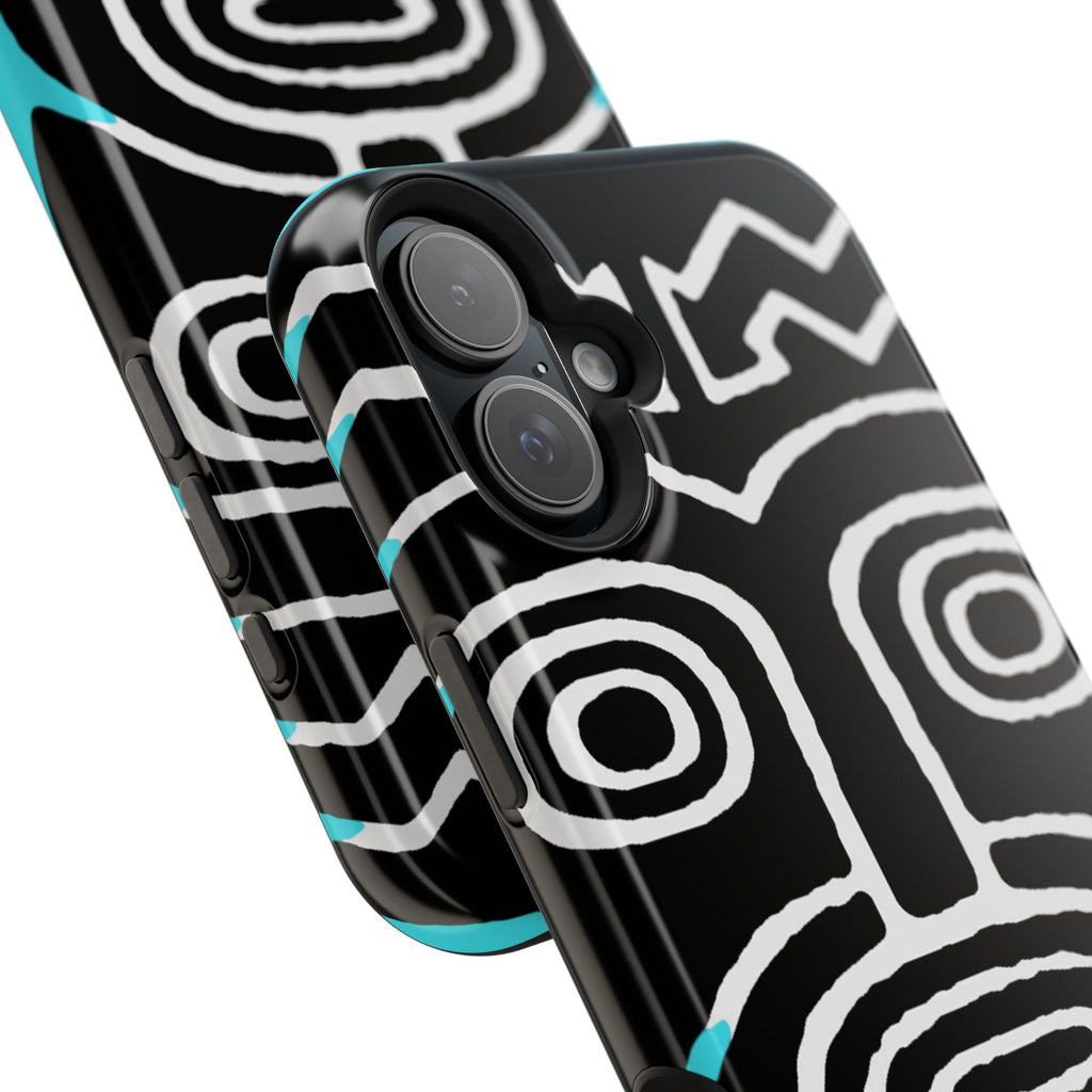 Phone case Impact-Resistant  — Abstract Tribal Mask Design (Black & Teal)