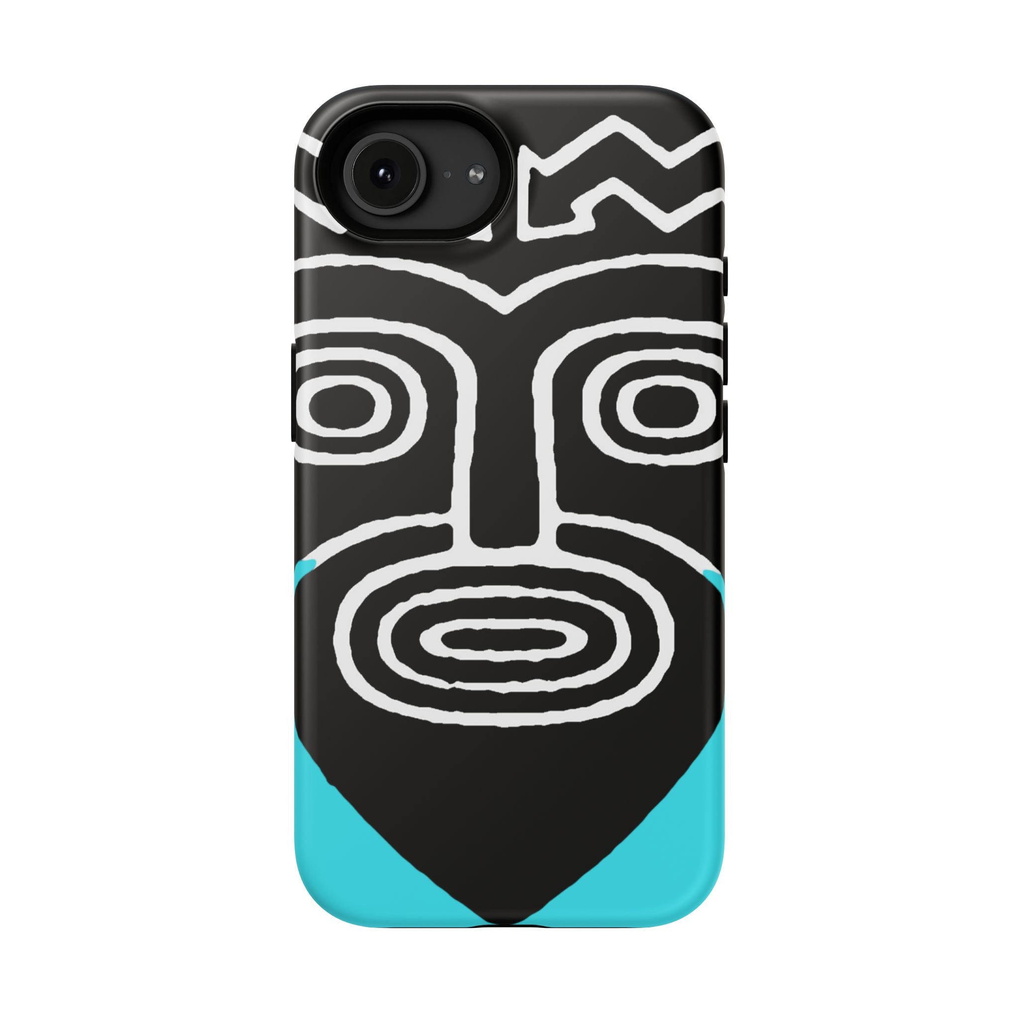 Phone case Impact-Resistant  — Abstract Tribal Mask Design (Black & Teal)