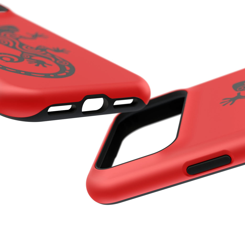 Phone Case Red Impact with Tribal Gecko Design — Shockproof Protective Cover