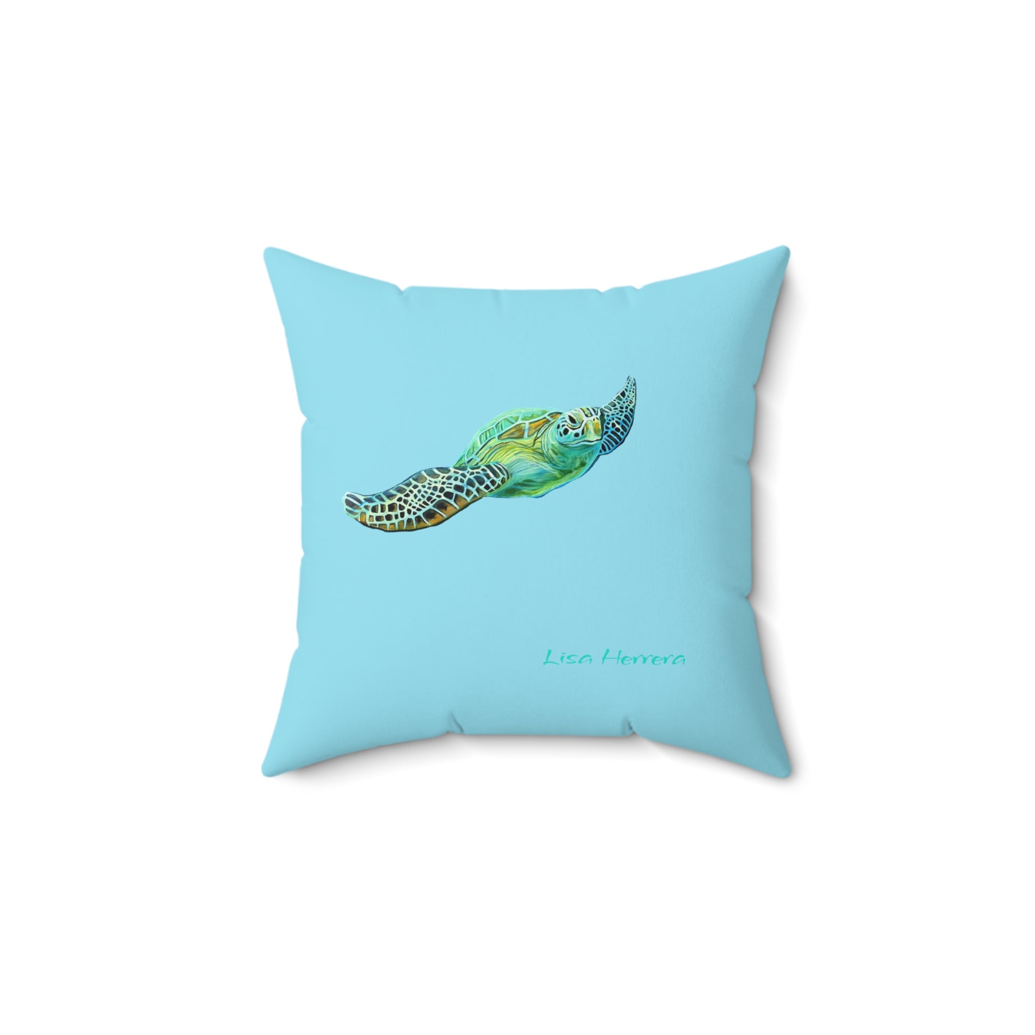 Throw Pillow Lisa Herrera art Sea Turtle  - Aqua Coastal Decorative Cushion