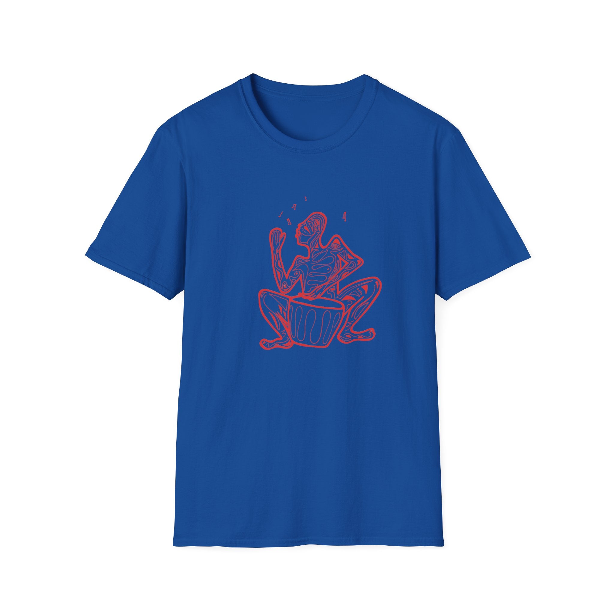 T-Shirt with red lined big drum drummer — Red Line Native Drummer Illustration