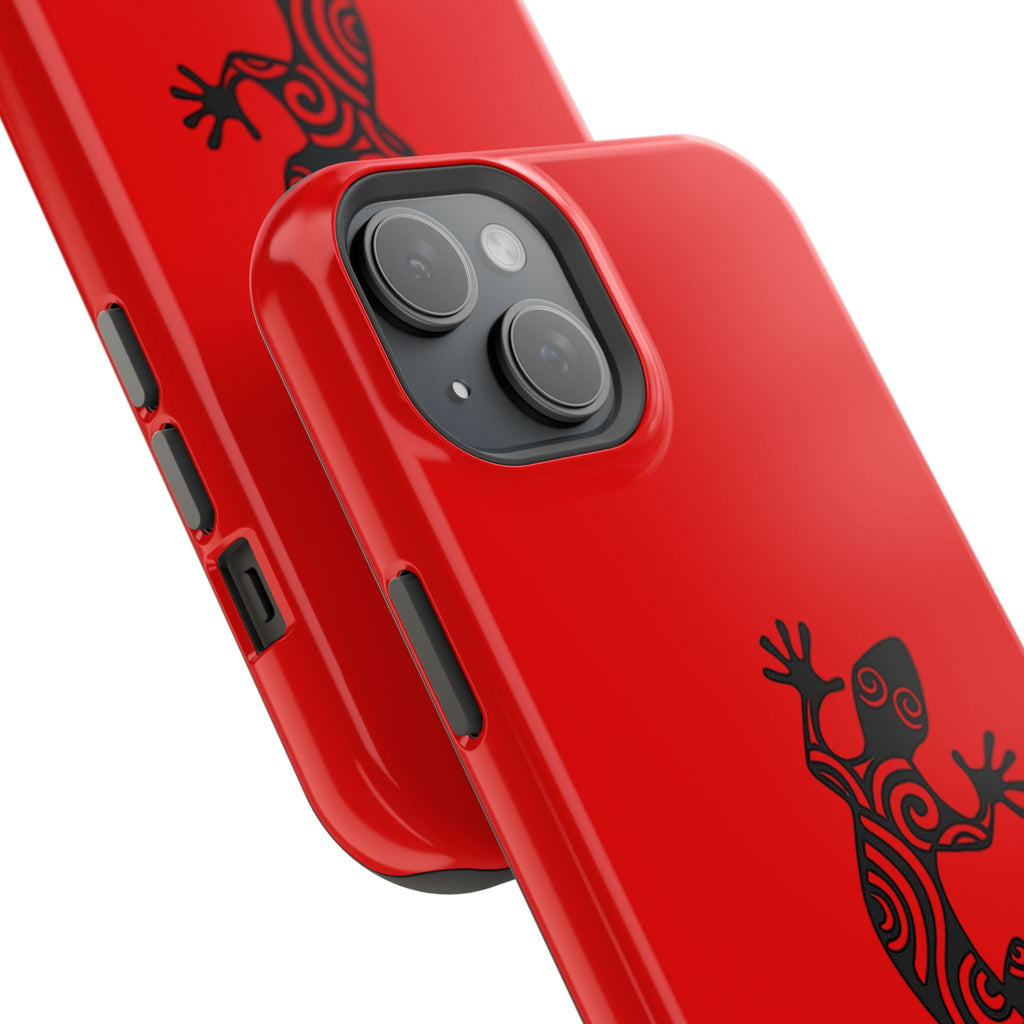 Phone Case Red Impact with Tribal Gecko Design — Shockproof Protective Cover