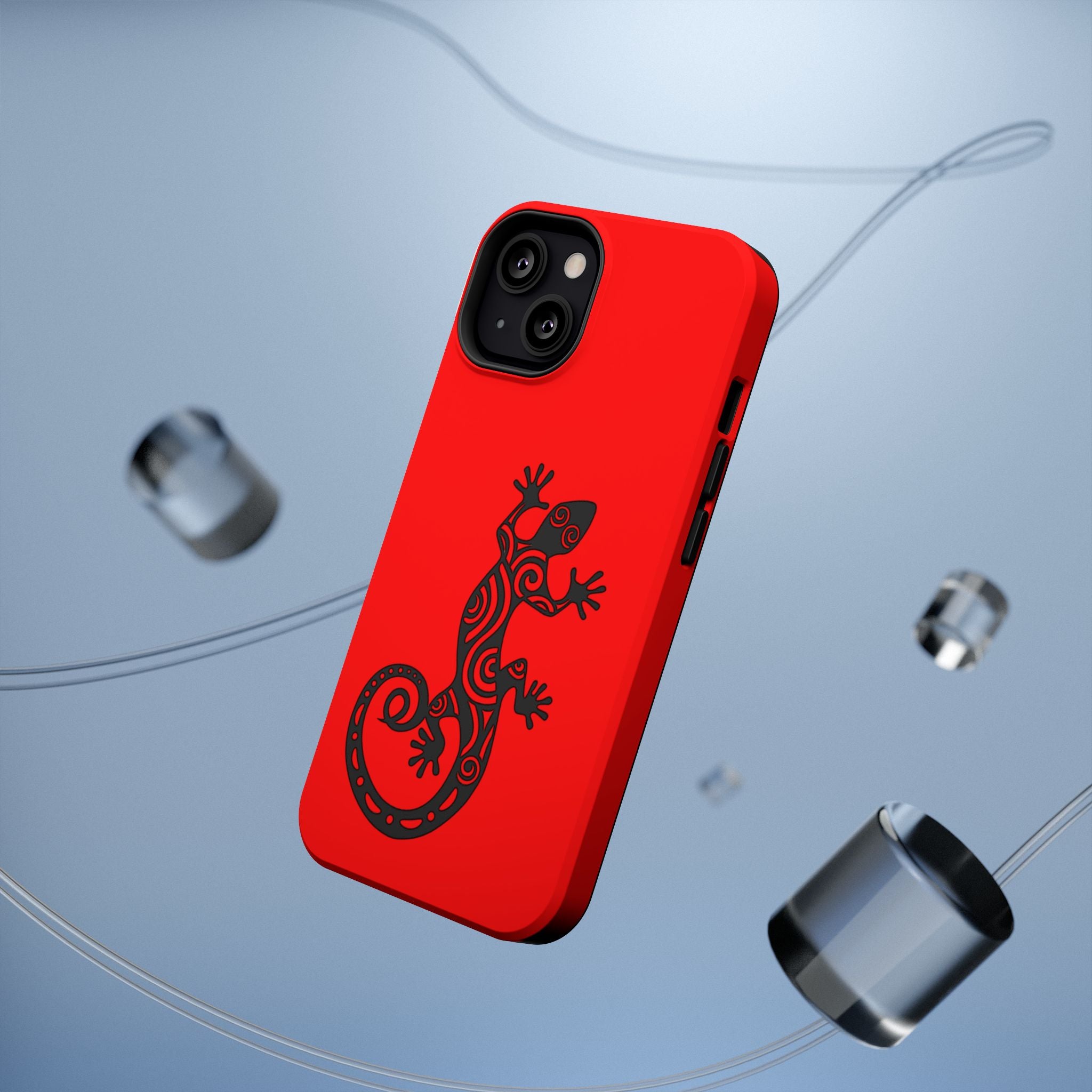 Phone Case Red Impact with Tribal Gecko Design — Shockproof Protective Cover