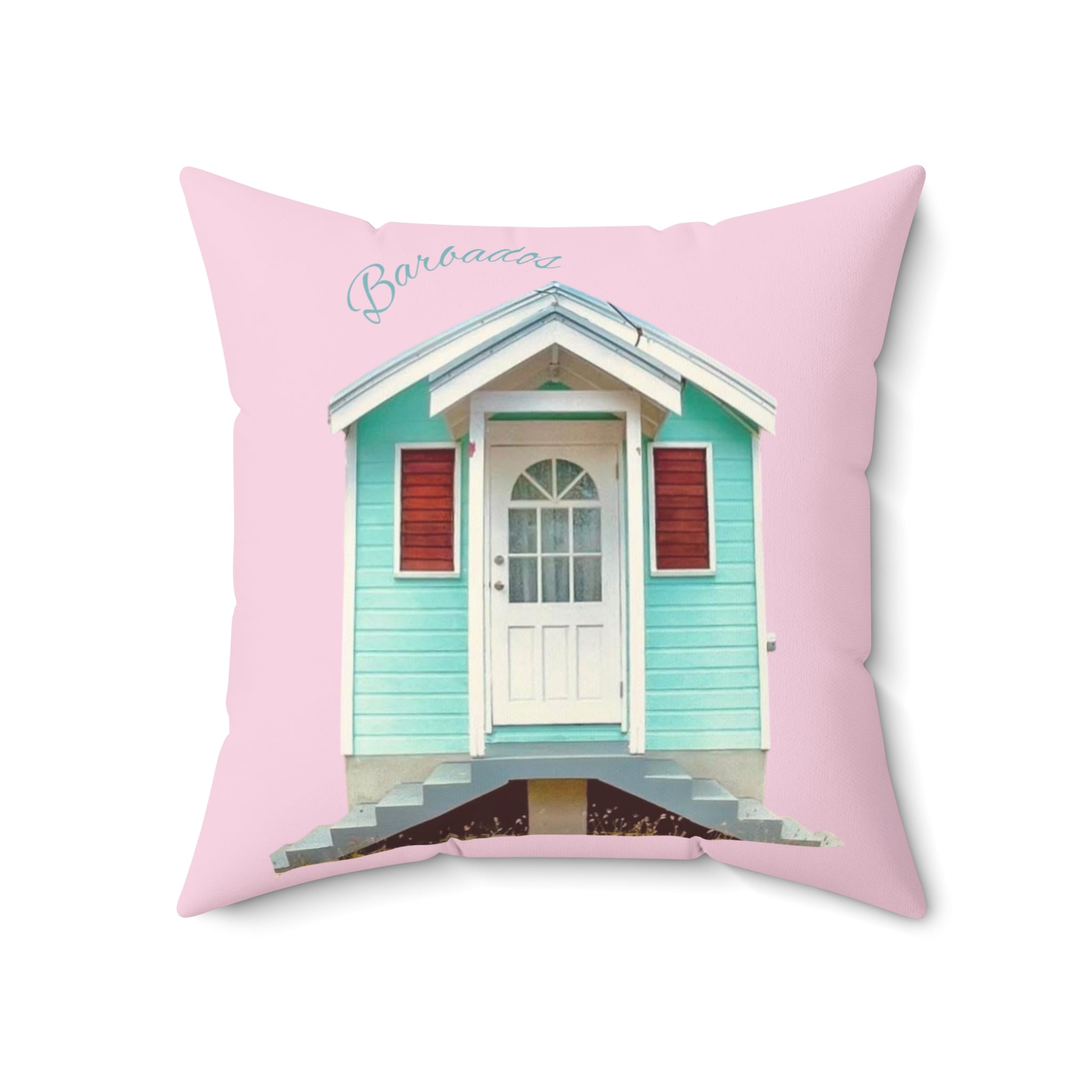 Throw Pillow Chattel House Barbados Pink - Tropical Decorative Cushion