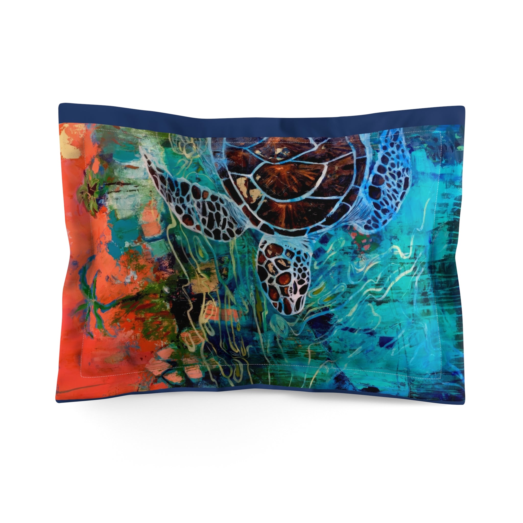 Pillow Sham Lisa Herrera art print Sea Turtle— Vibrant Ocean Turtle Microfiber Decorative Pillowcase
