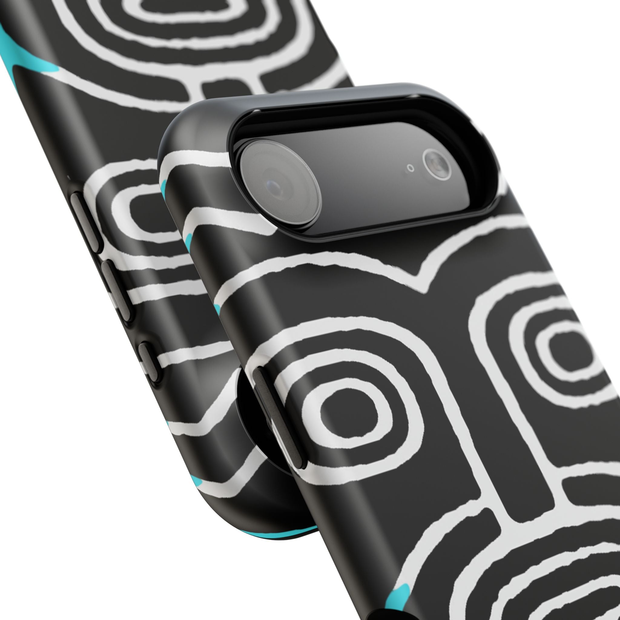 Phone case Impact-Resistant  — Abstract Tribal Mask Design (Black & Teal)