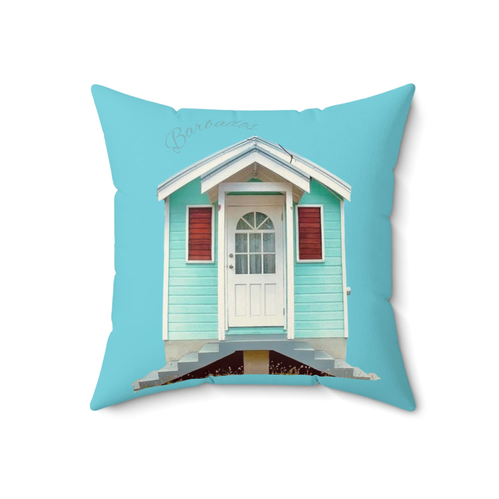 Throw Pillow Chattel House Barbados Turquoise - Tropical Decorative Cushion