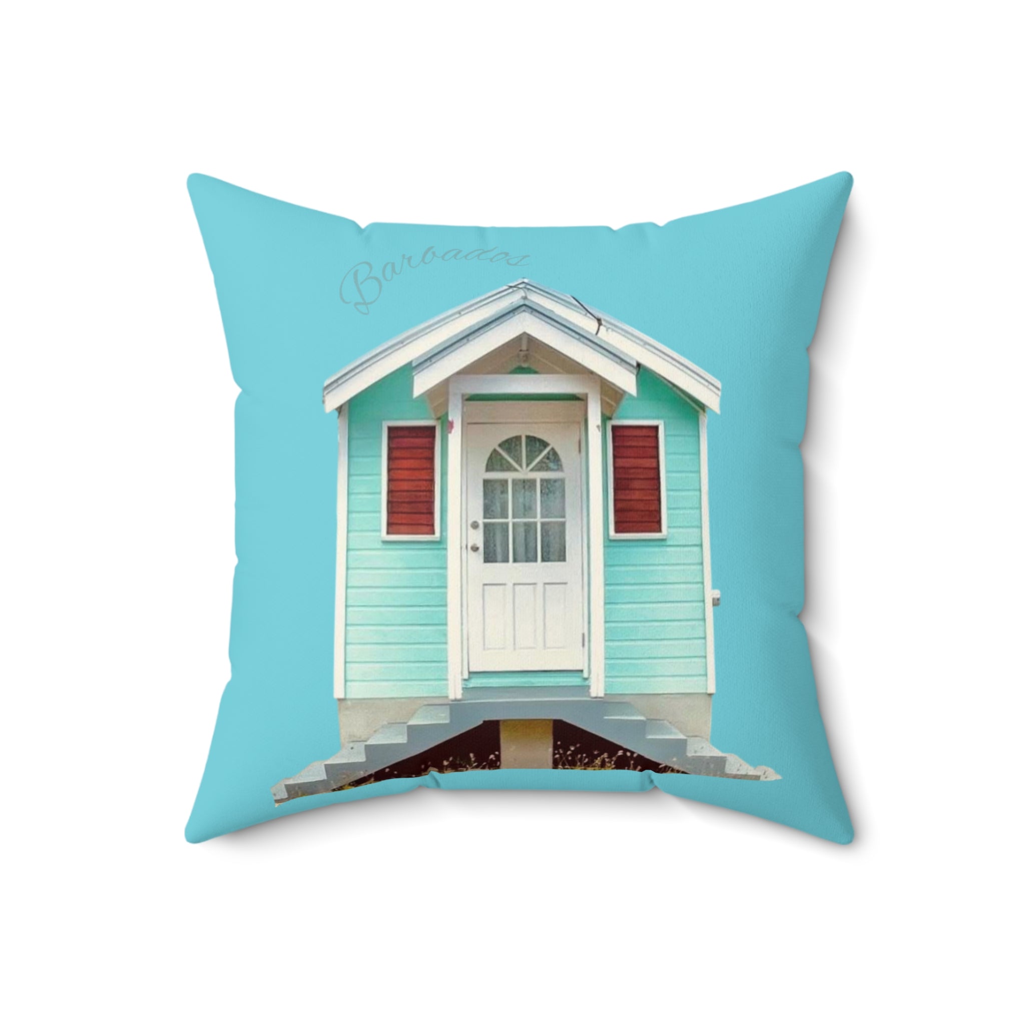 Throw Pillow Chattel House Barbados Turquoise - Tropical Decorative Cushion