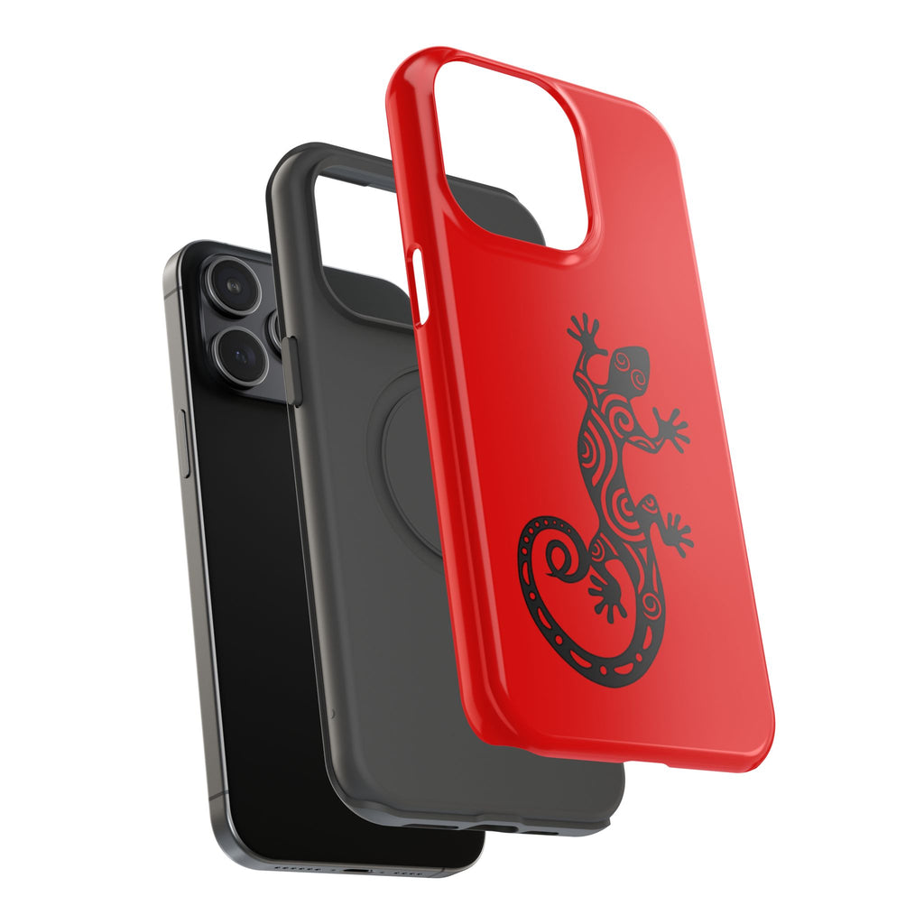 Phone Case Red Impact with Tribal Gecko Design — Shockproof Protective Cover