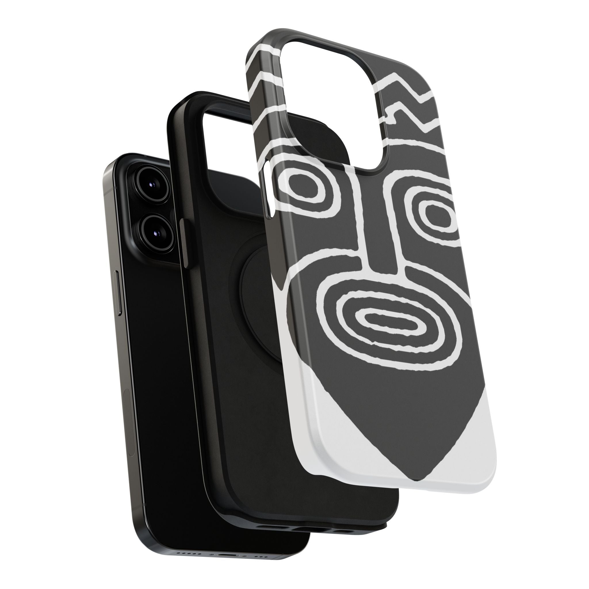 Phone Case — Black & White Tribal Mask Impact-Resistant Case