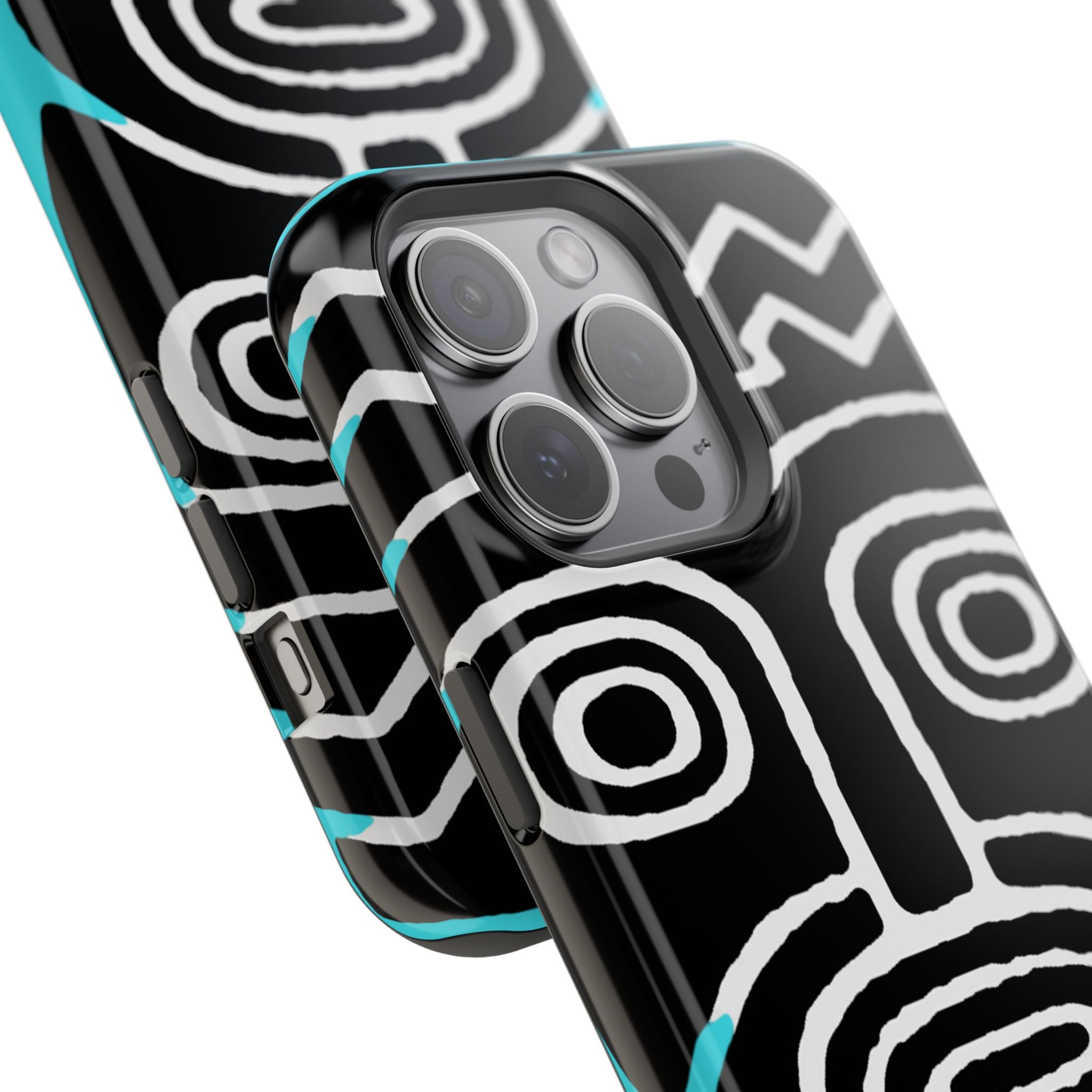 Phone case Impact-Resistant  — Abstract Tribal Mask Design (Black & Teal)