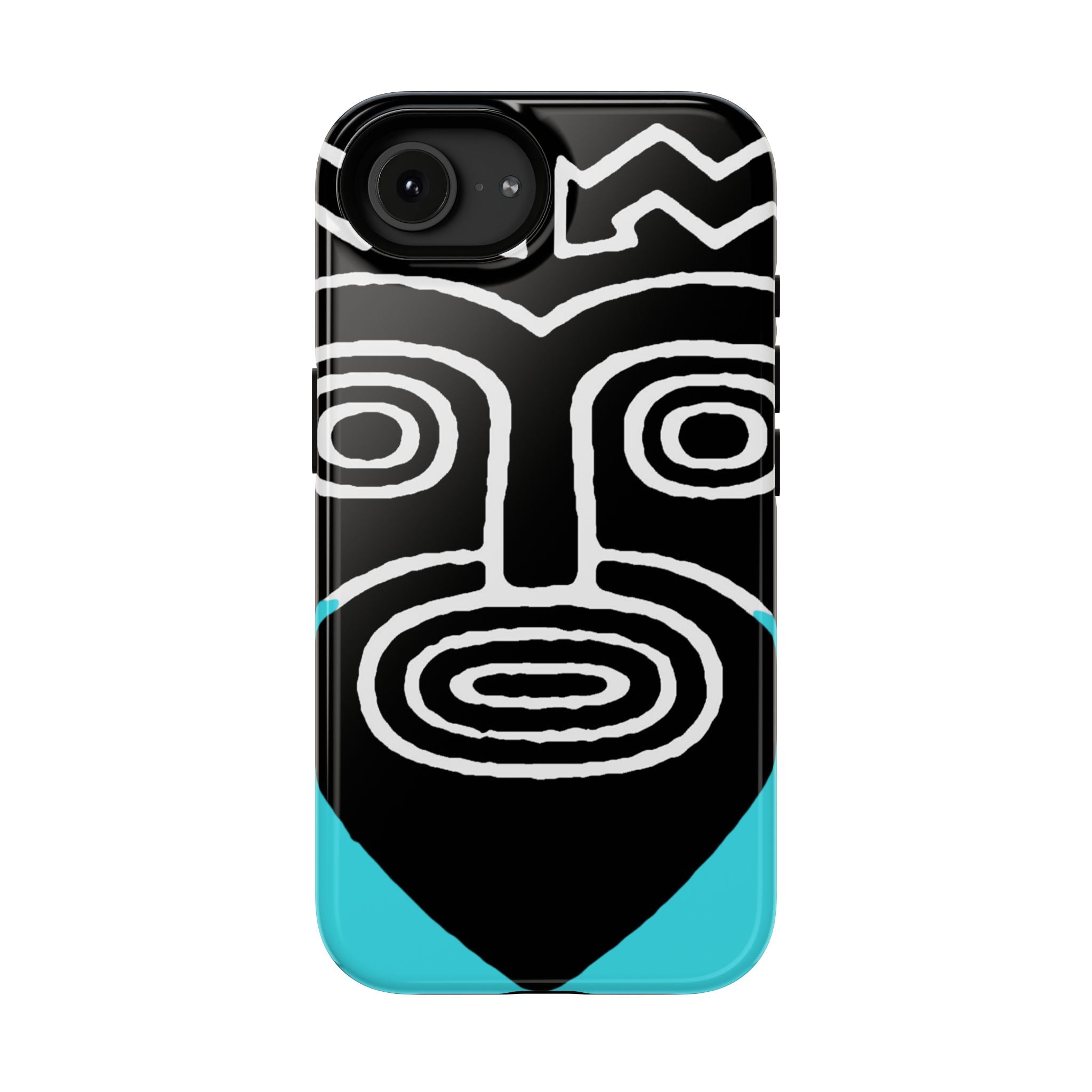 Phone case Impact-Resistant  — Abstract Tribal Mask Design (Black & Teal)