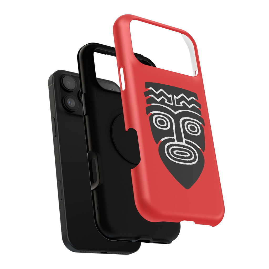 Phone Case Tiki Mask Impact-Resistant Phone Case — Bold Red Protective Cover