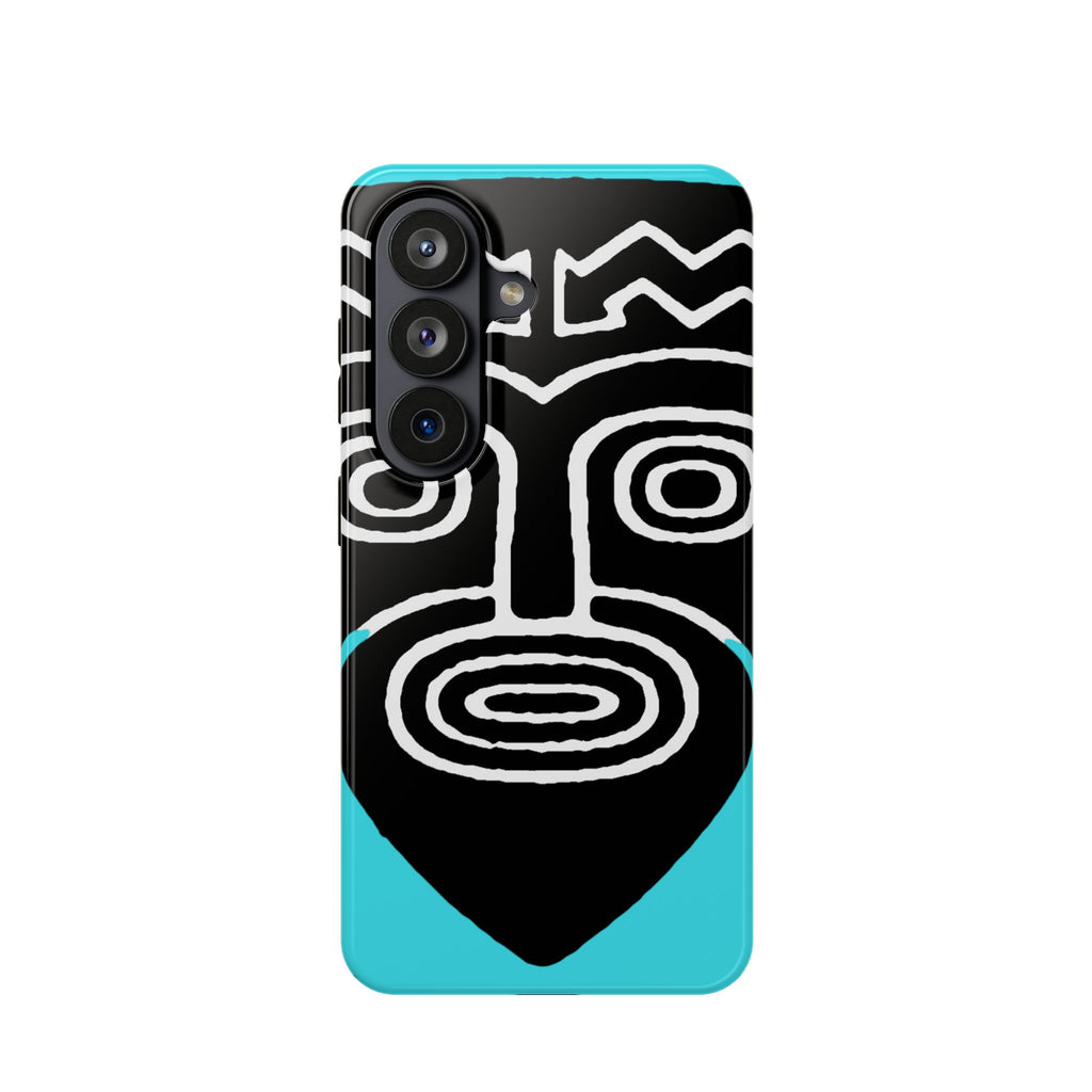 Phone case Impact-Resistant  — Abstract Tribal Mask Design (Black & Teal)