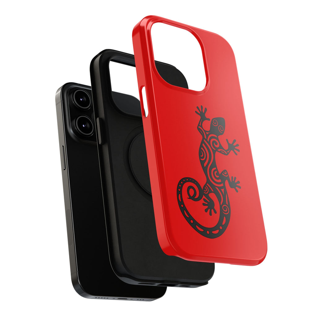 Phone Case Red Impact with Tribal Gecko Design — Shockproof Protective Cover