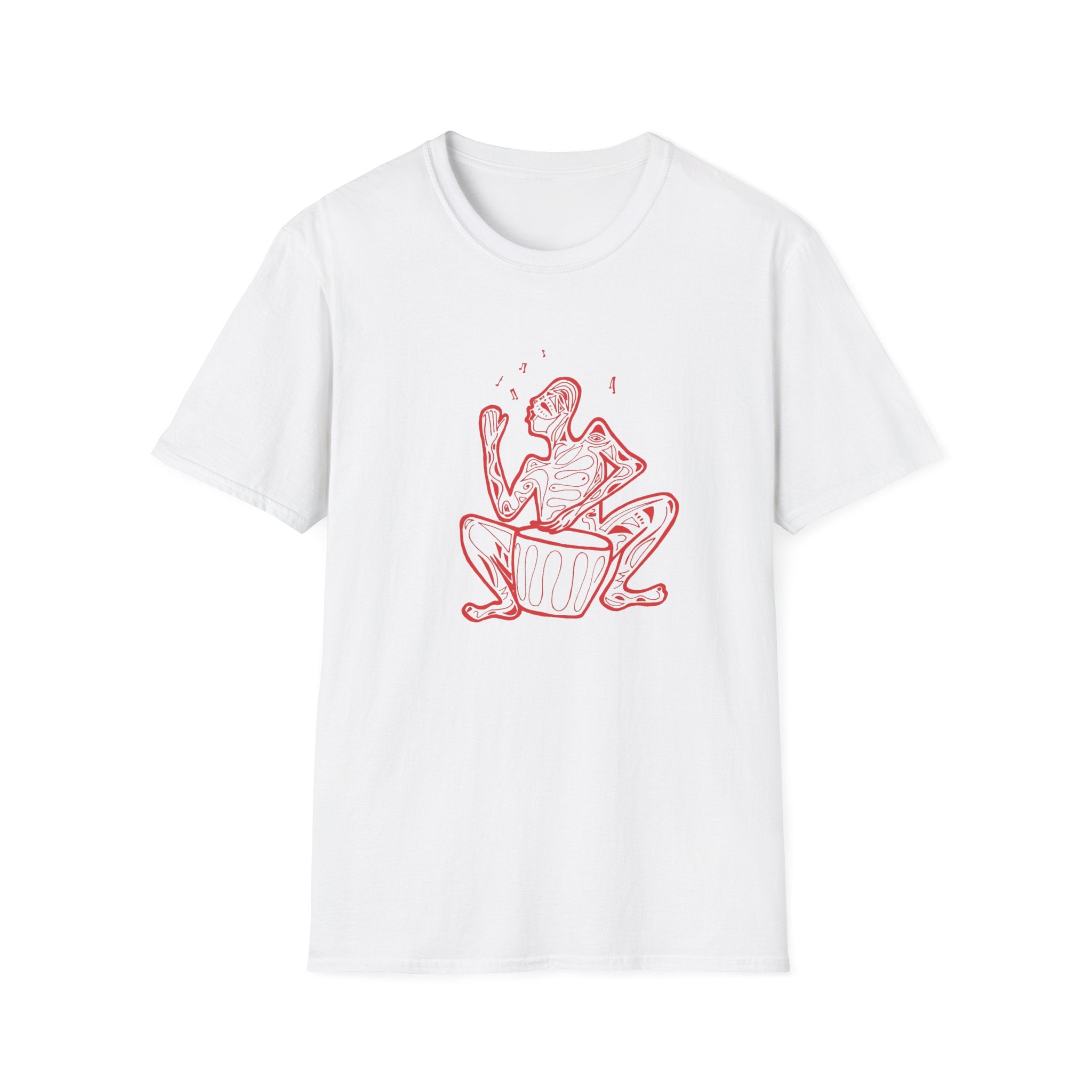 T-Shirt with red lined big drum drummer — Red Line Native Drummer Illustration