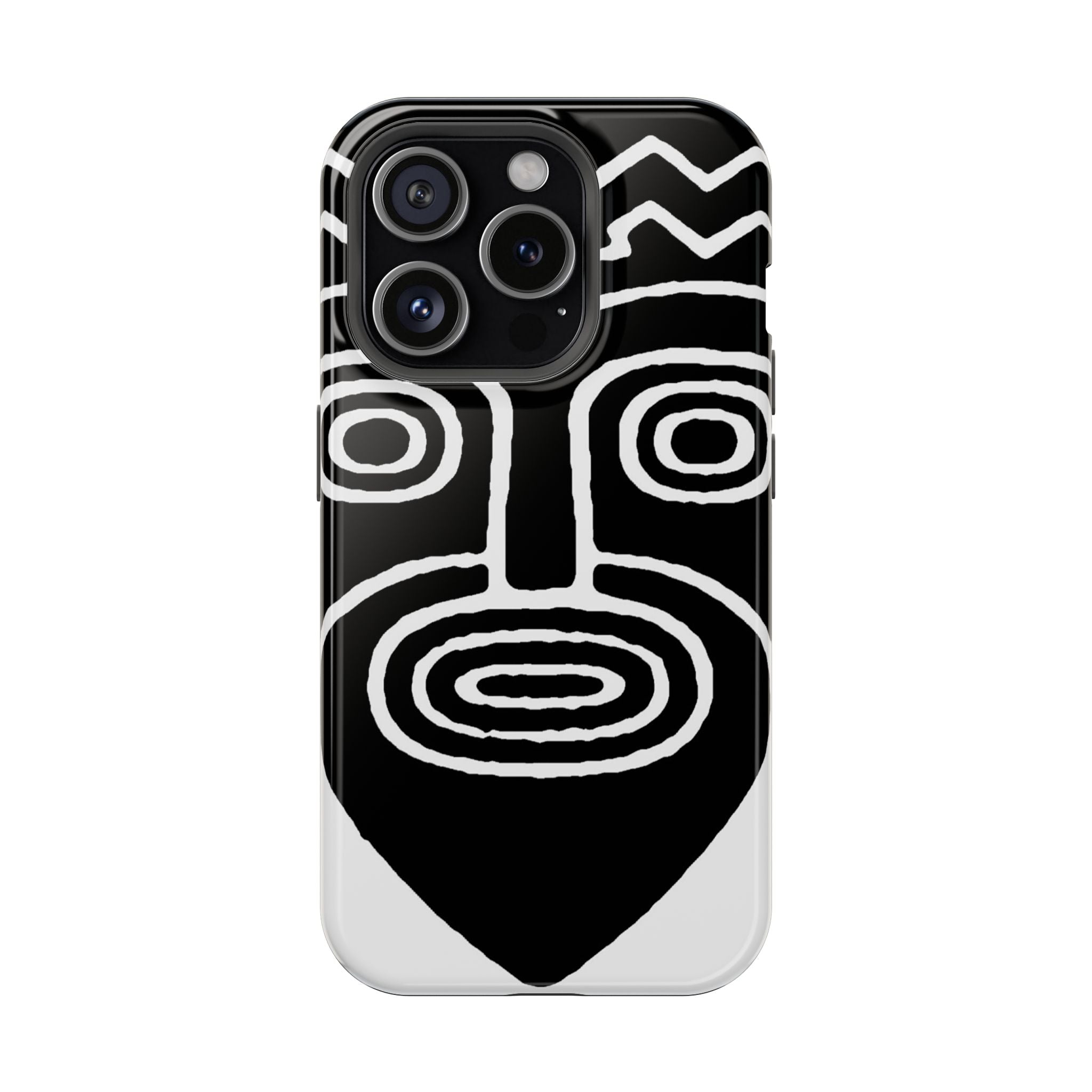 Phone Case — Black & White Tribal Mask Impact-Resistant Case