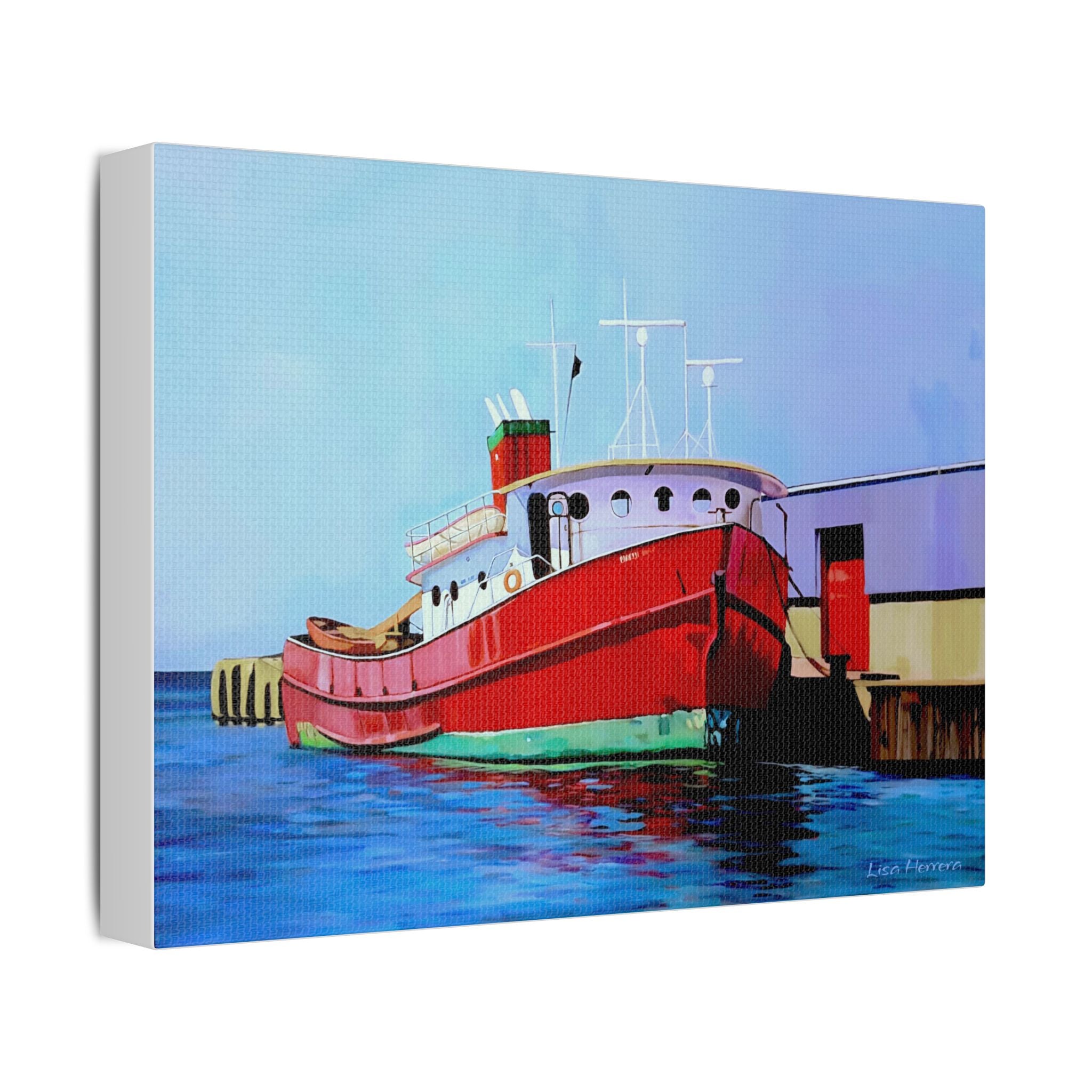 Canvas Print Lisa Herrera Art Red Tugboat Canvas Print — Stretched Satin Wall Art