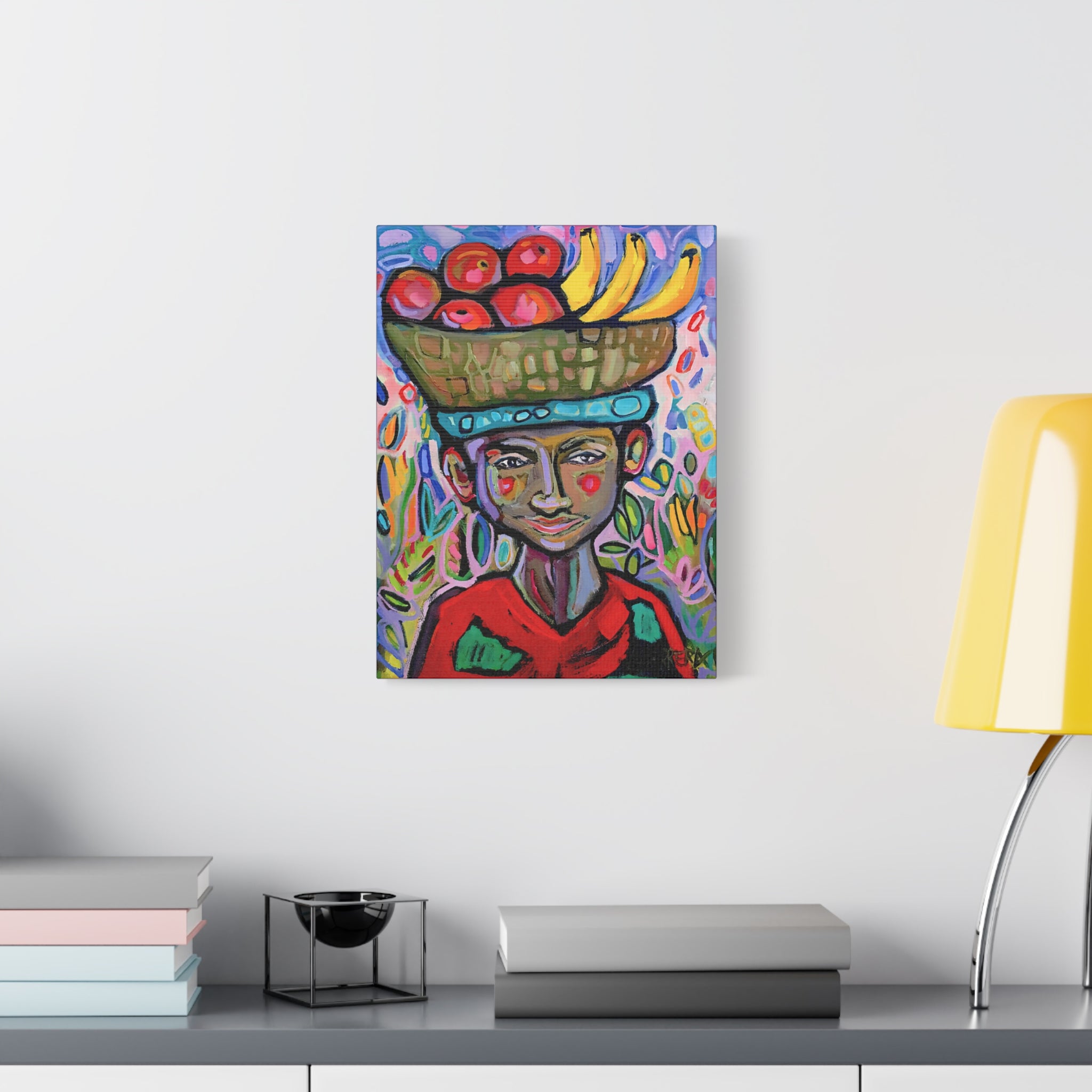Canvas Print o Fruit Vendor Matte Canvas – Colorful Folk Art Wall Art, Stretched 1.25"