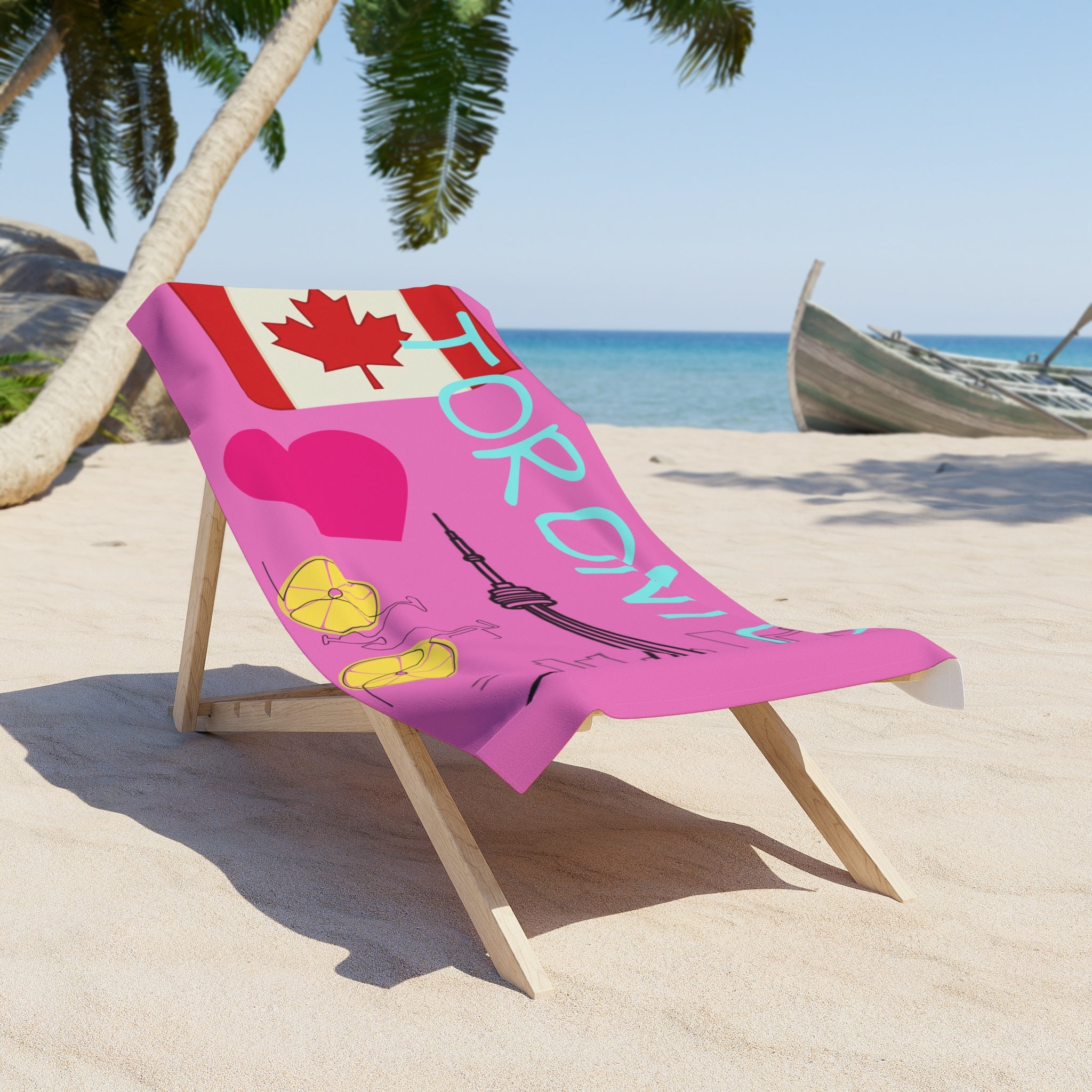 Beach Towel Toronto Beaches Towel – The Beach Toronto Design with Canadian Flag & Bike