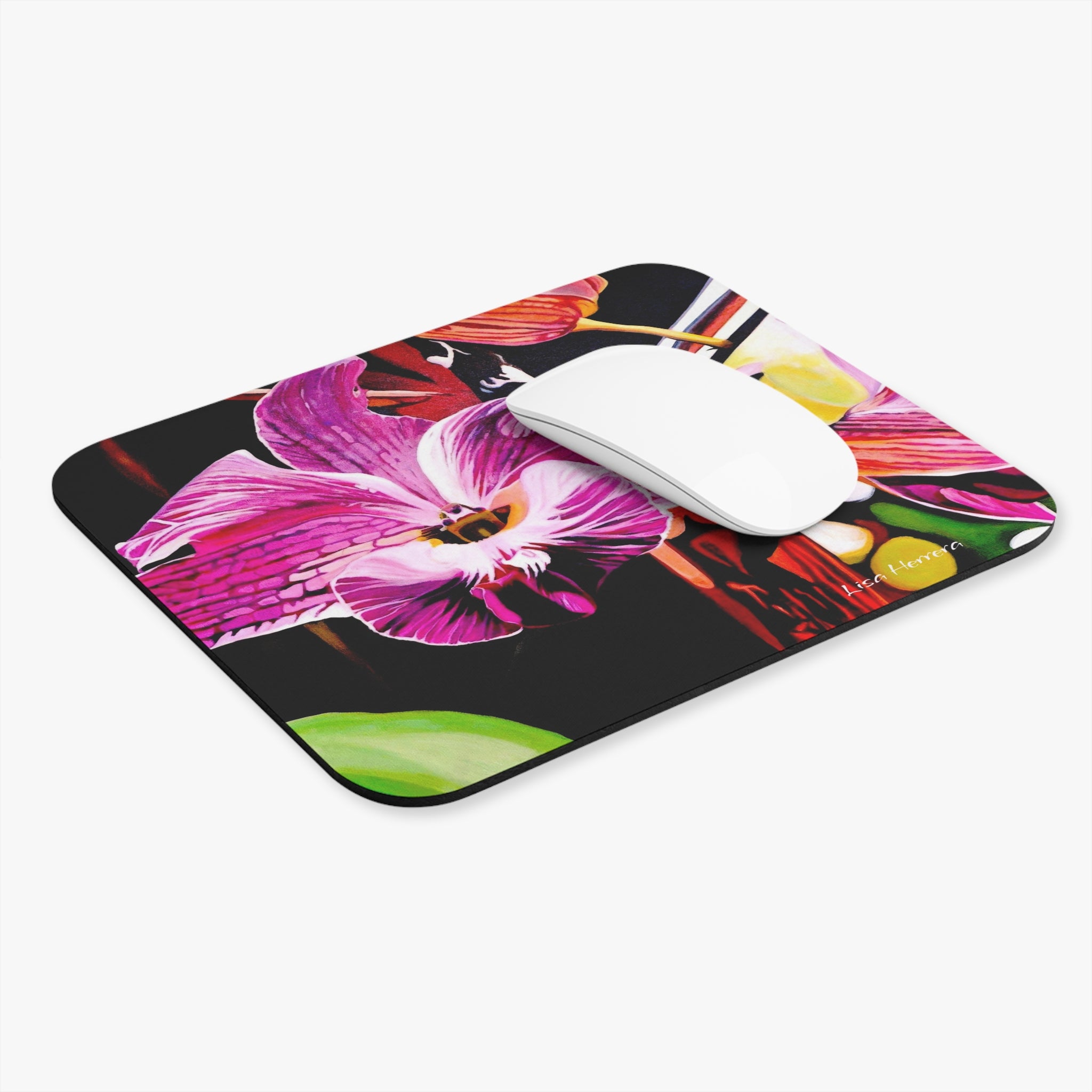Mouse Pad Purple Orchid Art by Lisa Herrera Rectangle Mouse Pad — Colorful Floral Mouse Pad