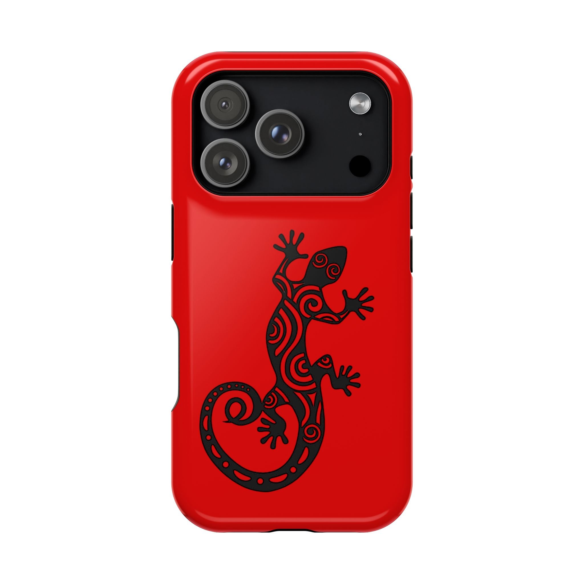 Phone Case Red Impact with Tribal Gecko Design — Shockproof Protective Cover