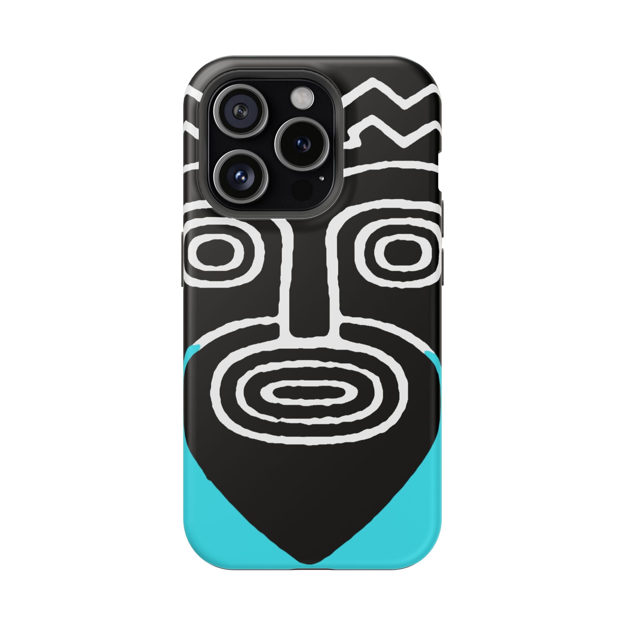 Phone case Impact-Resistant  — Abstract Tribal Mask Design (Black & Teal)