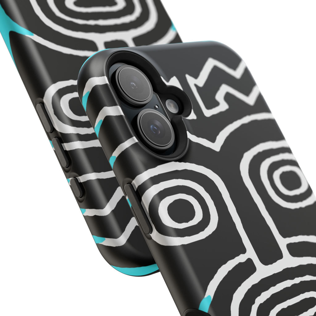 Phone case Impact-Resistant  — Abstract Tribal Mask Design (Black & Teal)