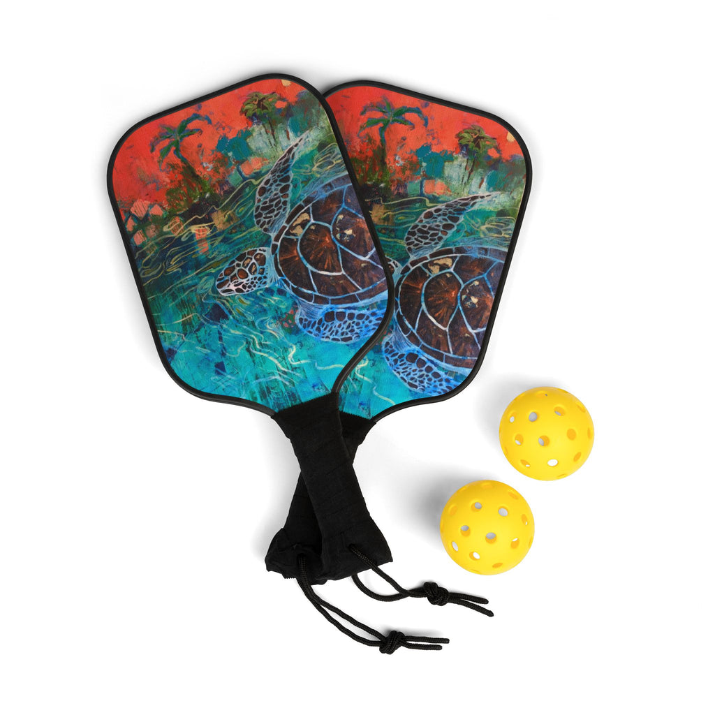 Pickleball Paddle Set — Lisa Herrera art print Sea Turtle Pickleball Kit with 2 Paddles & Balls