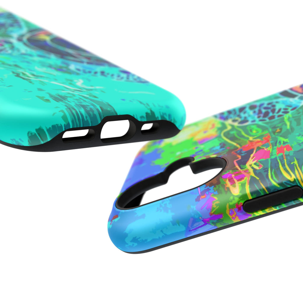 Phone Case Lisa Herrera art print Sea Turtle — Vibrant Teal Impact-Resistant Cover