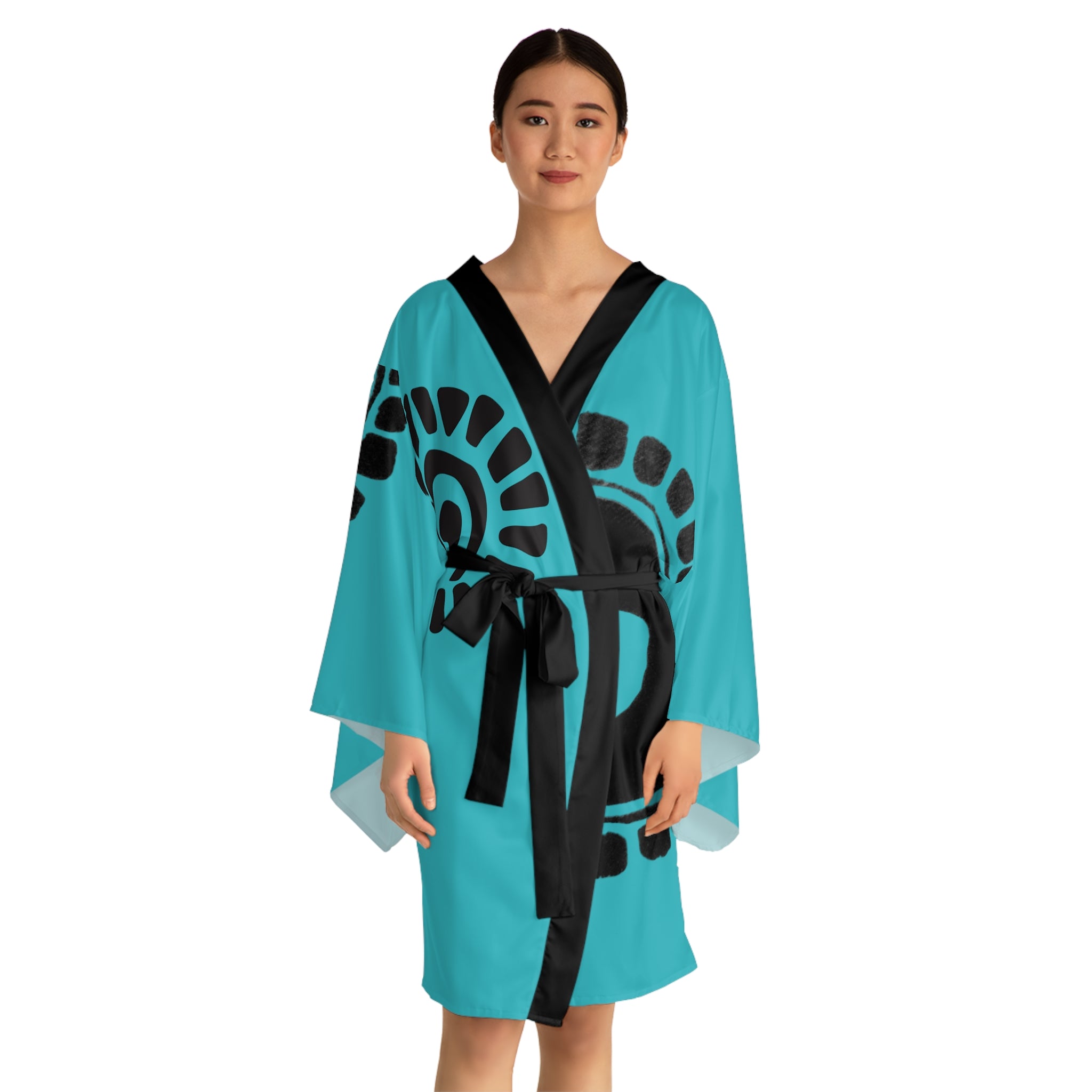 Kimono Robe Petroglyphs Blue — Lightweight Long Sleeve Lounge Wrap